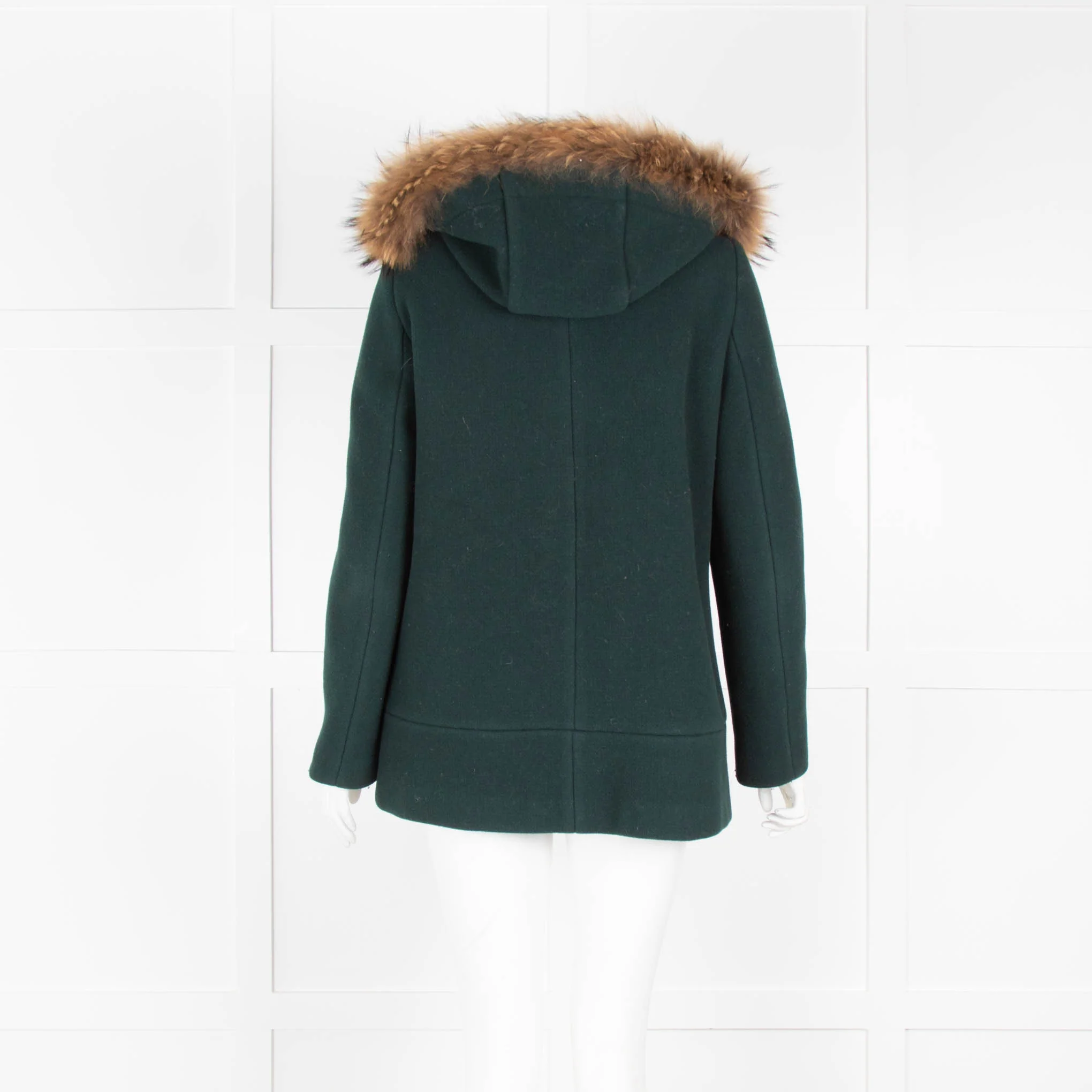 Sandro Green Wool Zip Up Jacket Fur Hood - Image 3