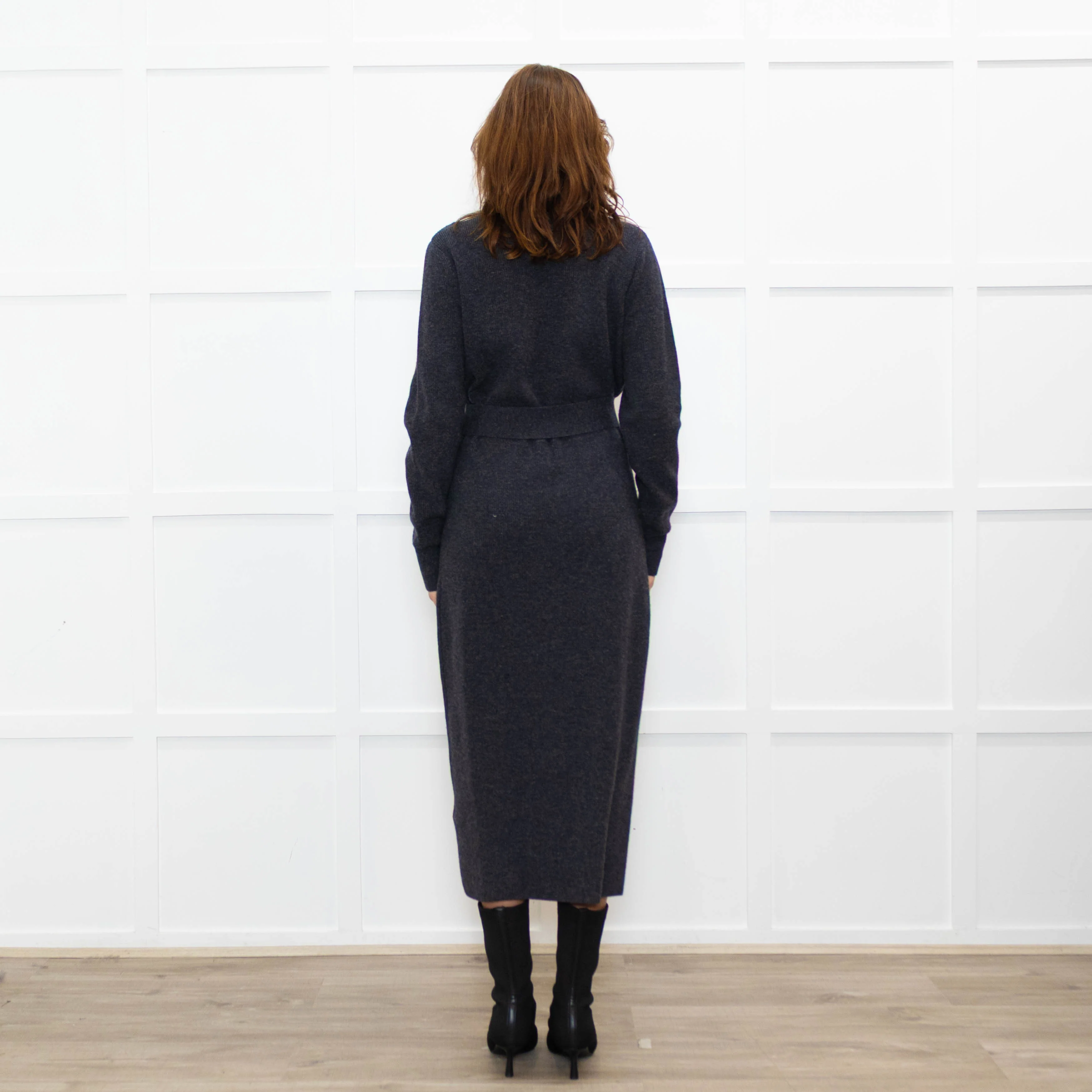Sandro Grey Pearl Button Rib Knit Dress - Image 5