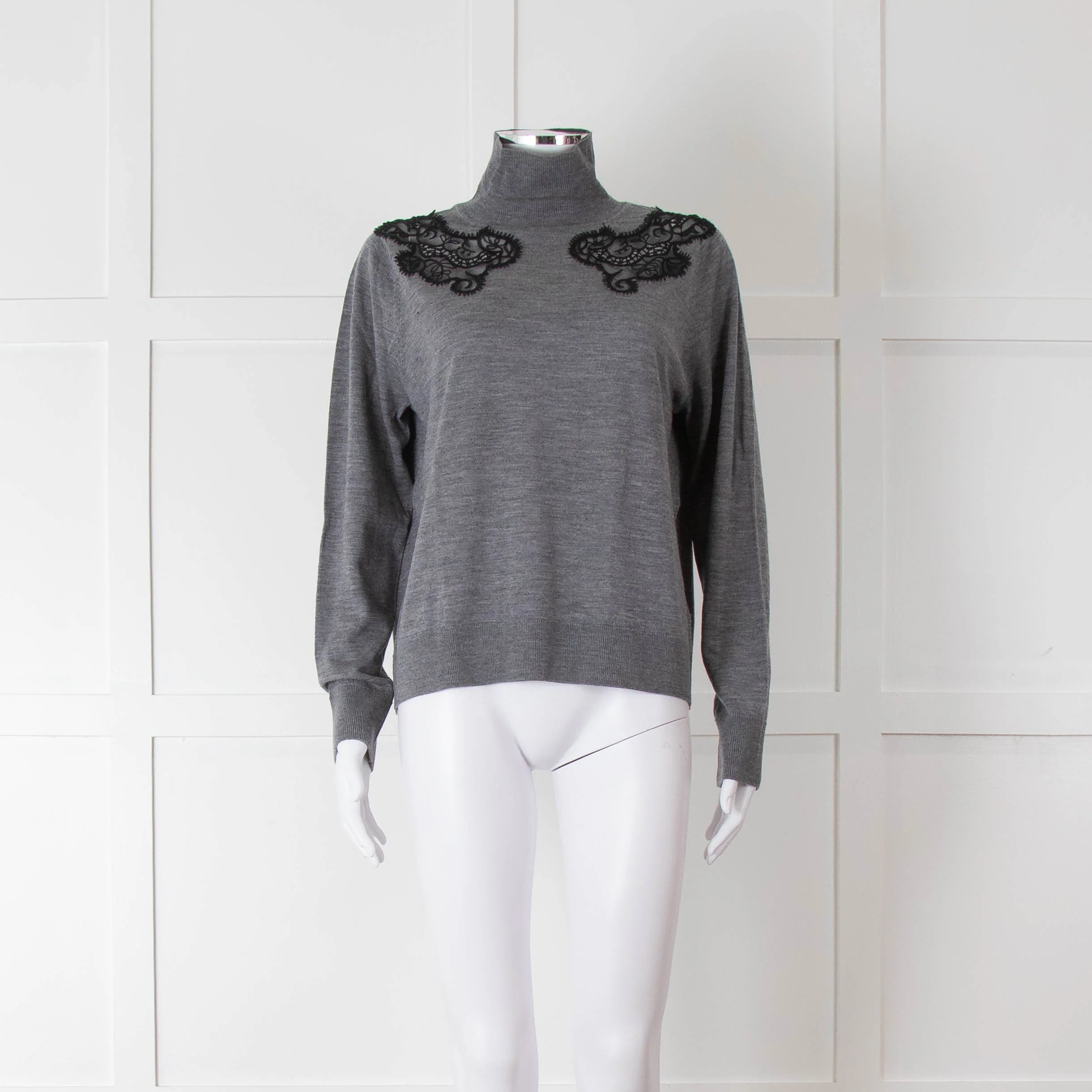 Sandro Grey Turtleneck Jumper with Lace Inserts