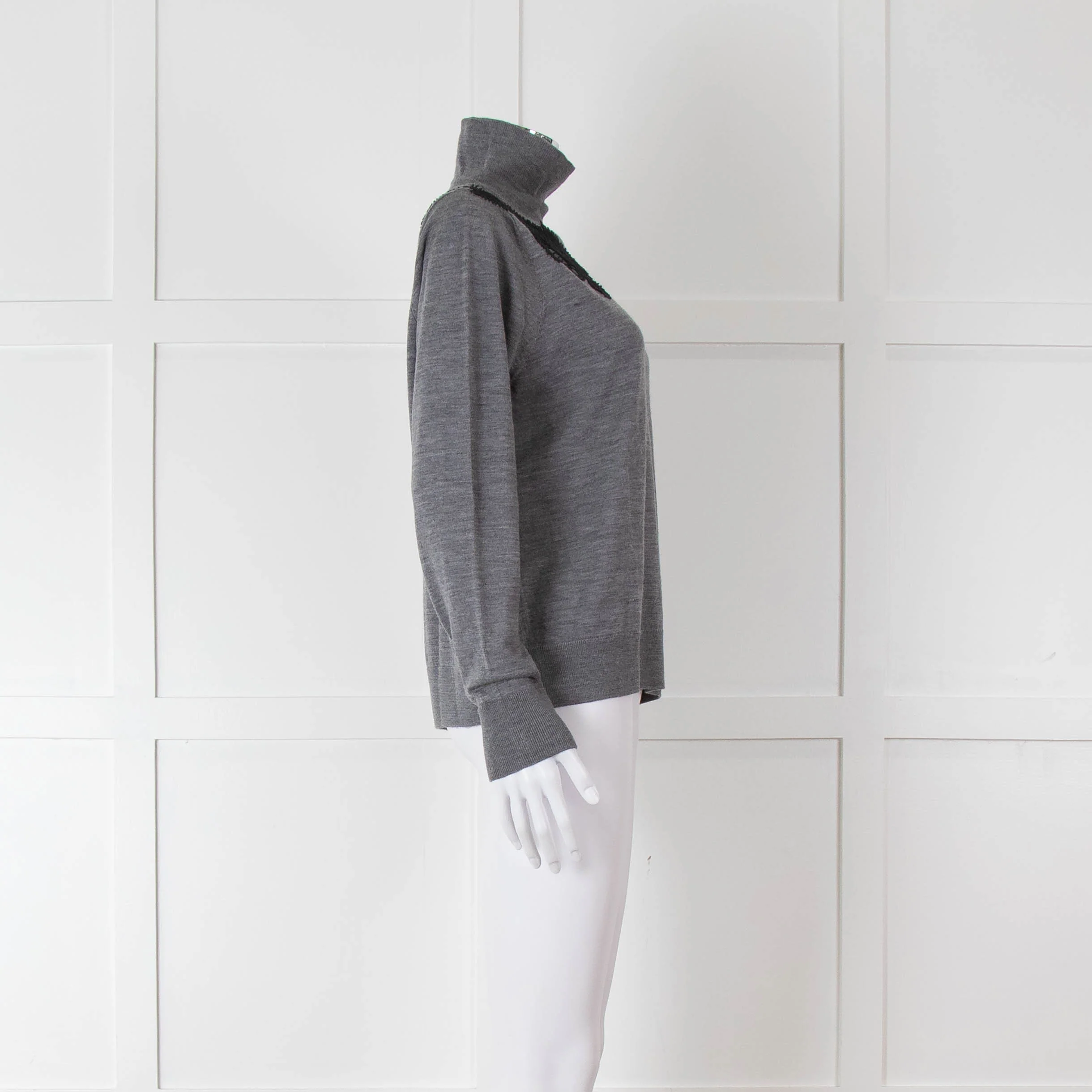 Sandro Grey Turtleneck Jumper with Lace Inserts - Image 3