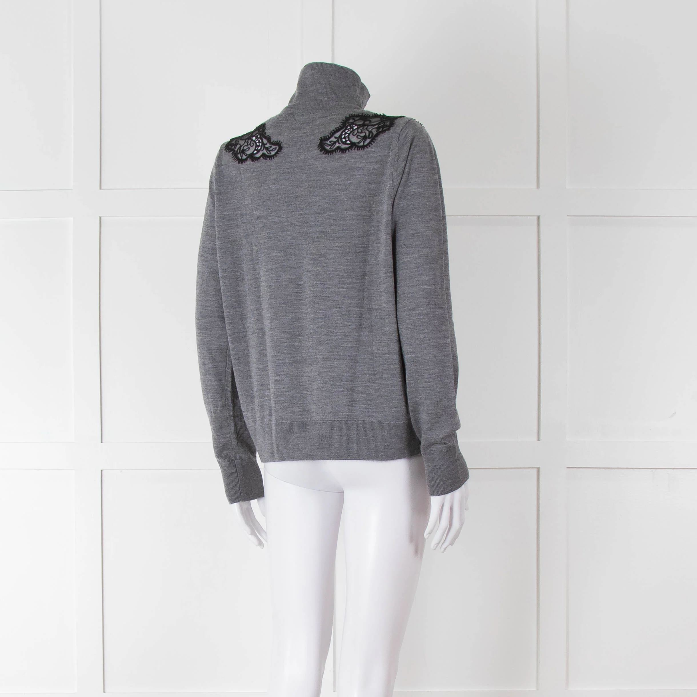 Sandro Grey Turtleneck Jumper with Lace Inserts - Image 4