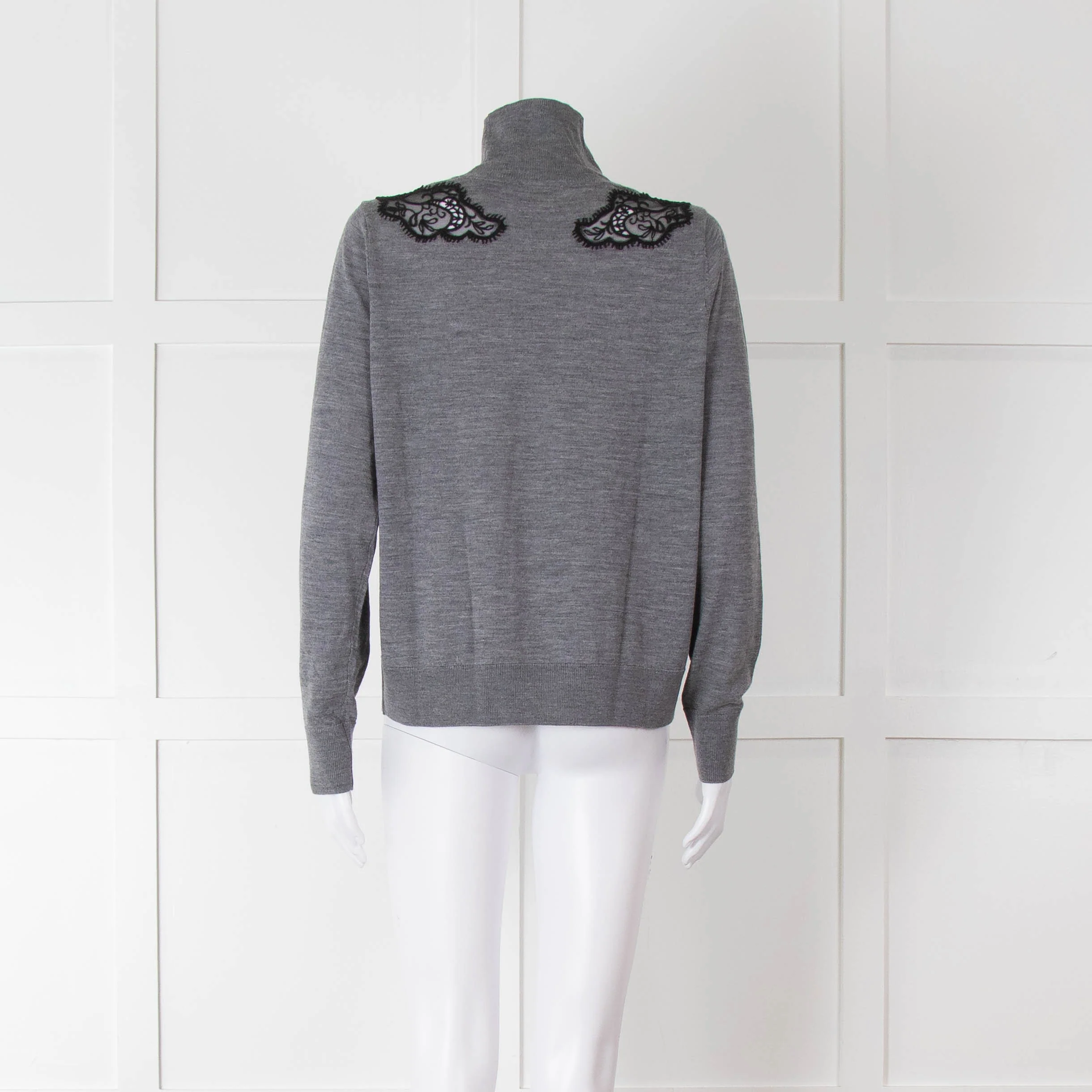 Sandro Grey Turtleneck Jumper with Lace Inserts - Image 5