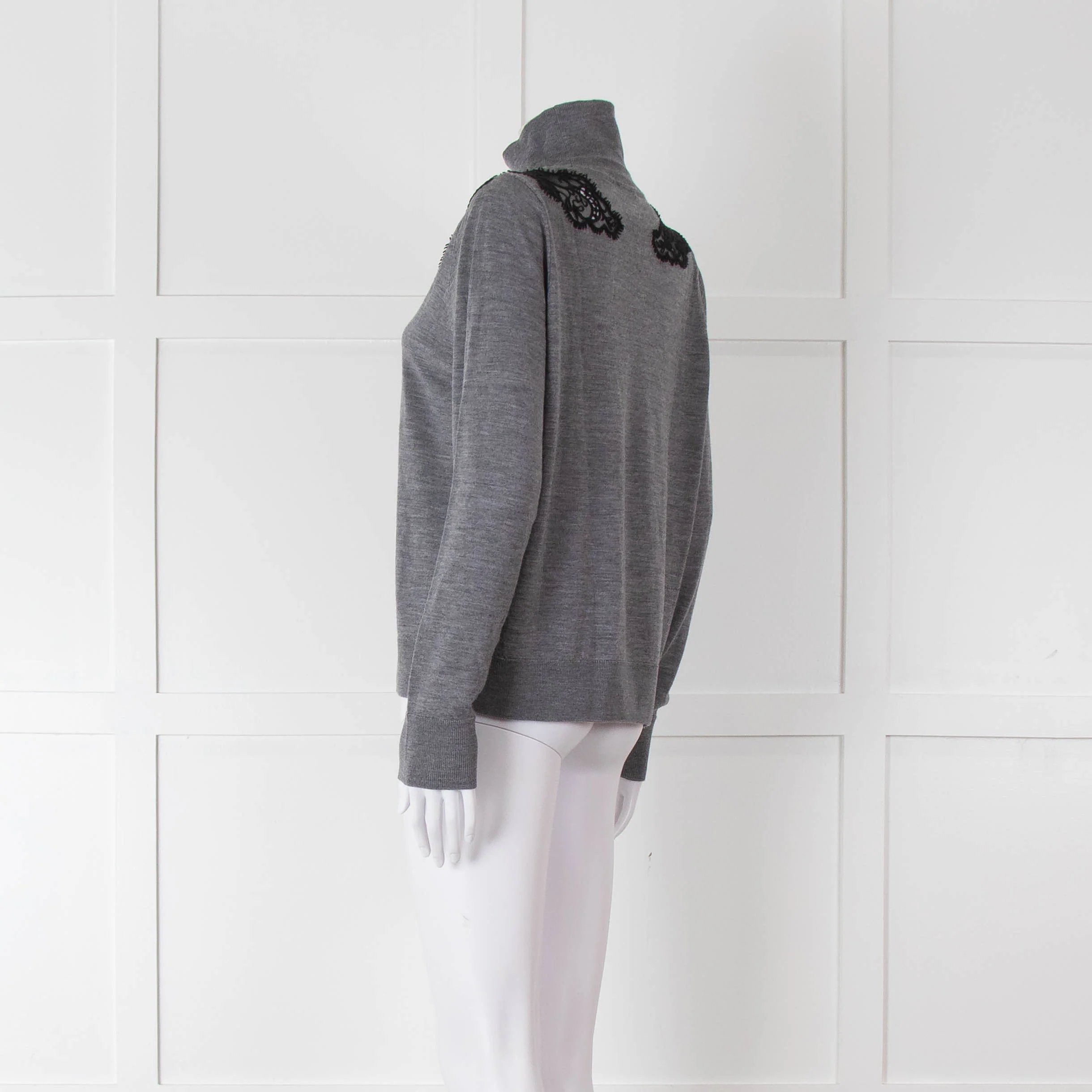 Sandro Grey Turtleneck Jumper with Lace Inserts - Image 6