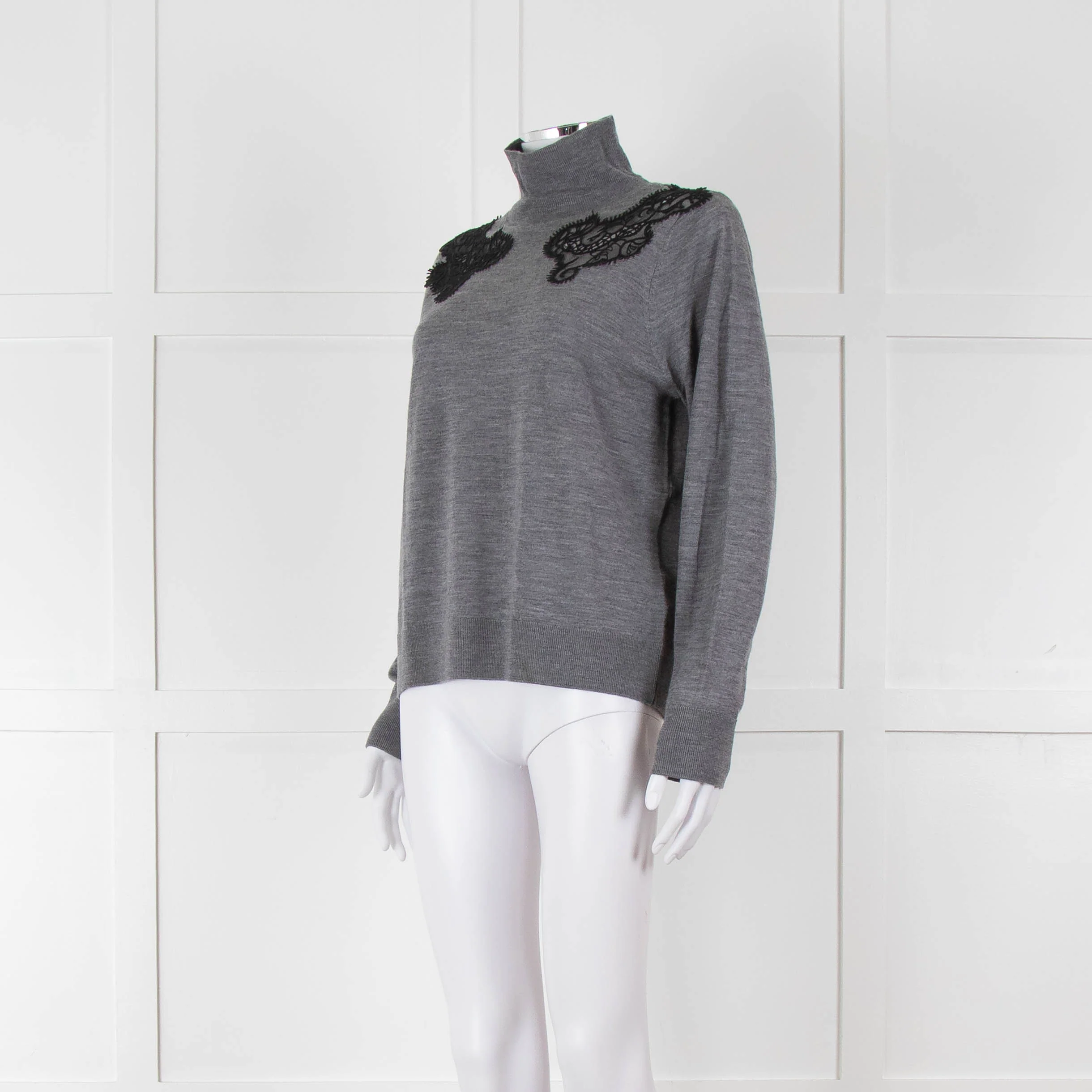 Sandro Grey Turtleneck Jumper with Lace Inserts - Image 8