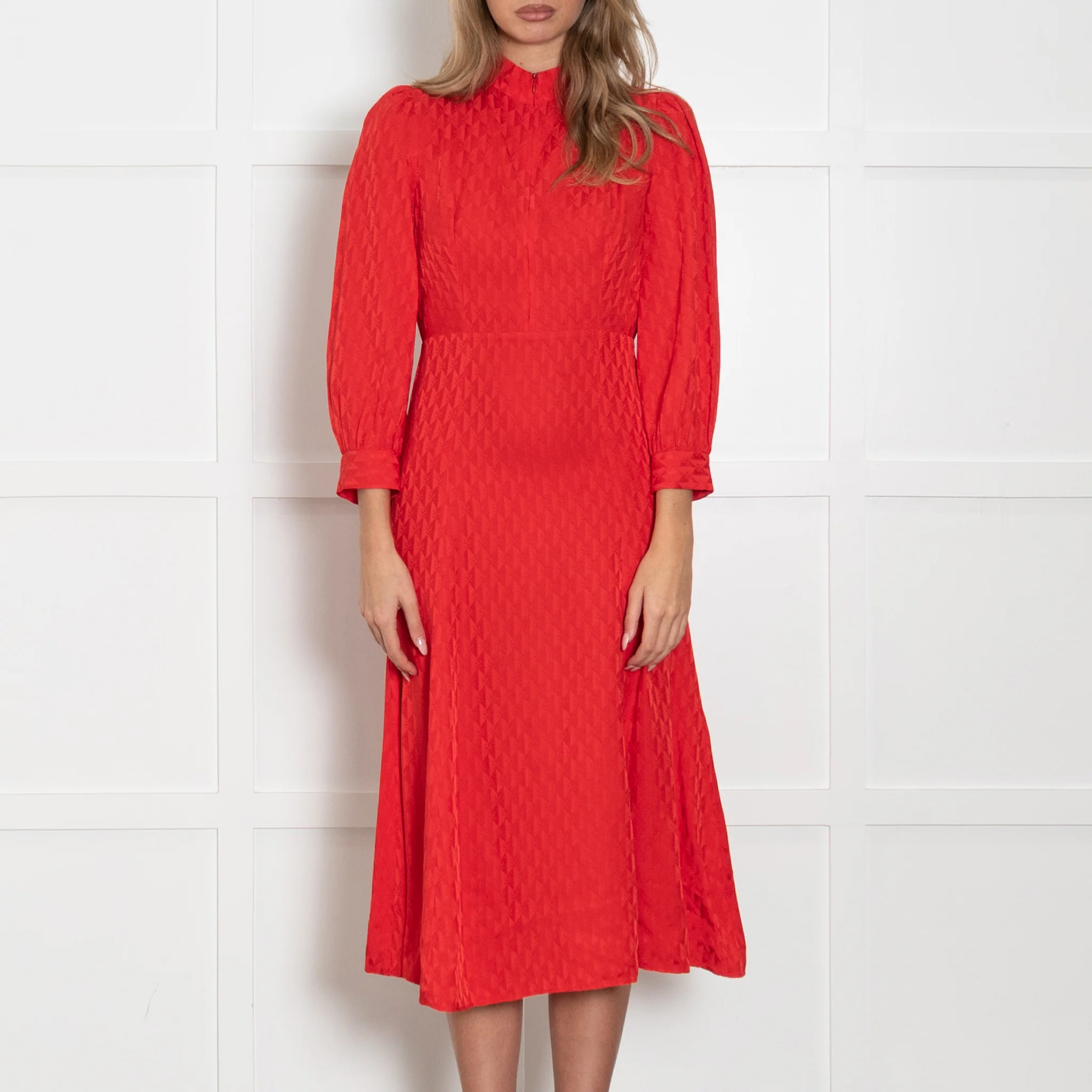 Sandro Hot Red Heart Motif Zip Neck Sleeved Dress - Image 2