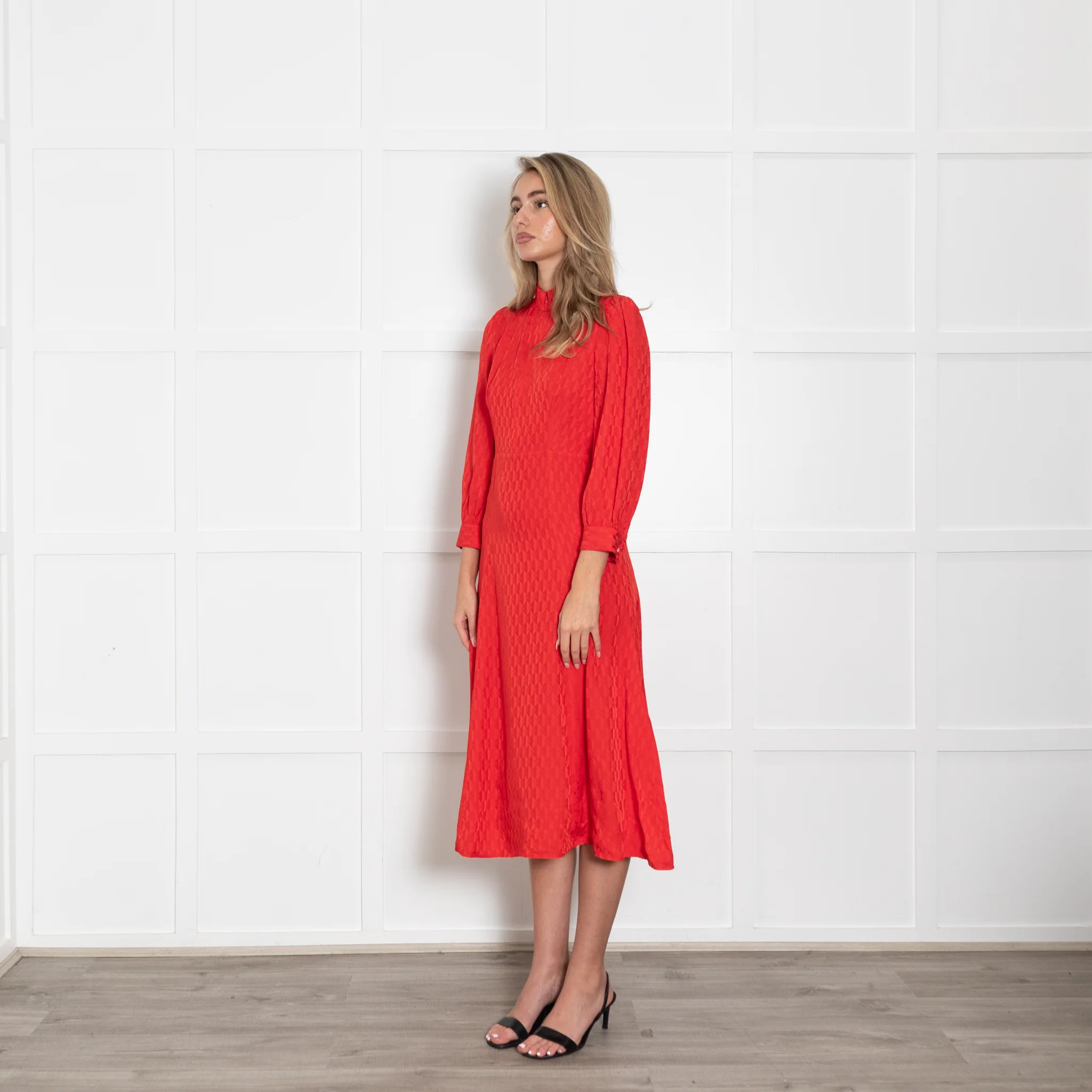 Sandro Hot Red Heart Motif Zip Neck Sleeved Dress - Image 3