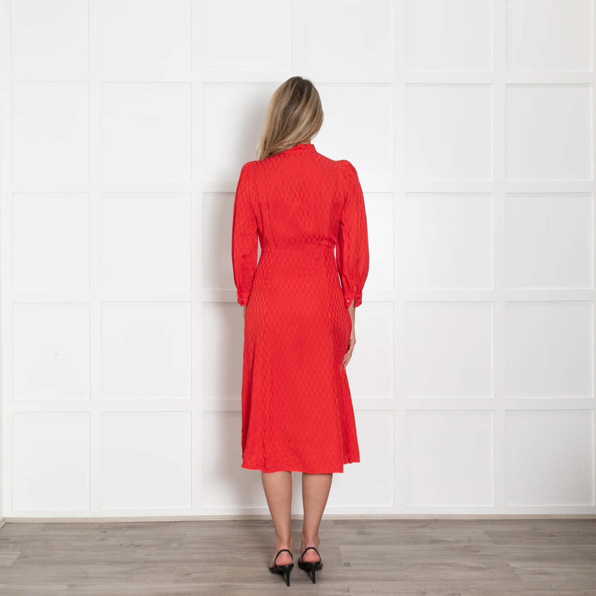 Sandro Hot Red Heart Motif Zip Neck Sleeved Dress - Image 5