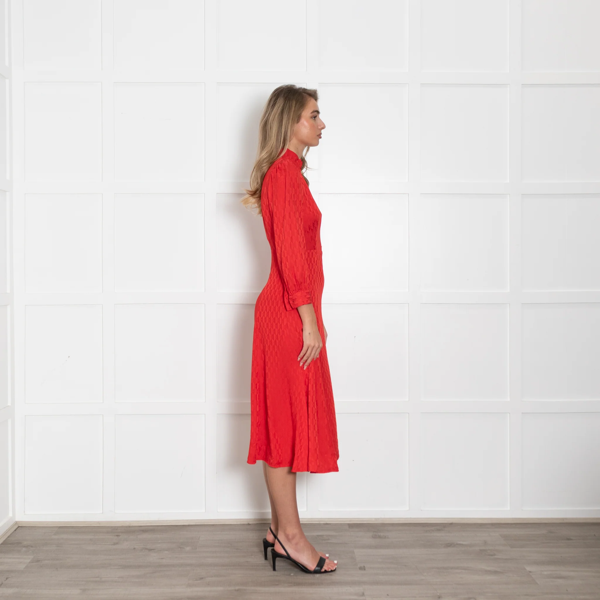Sandro Hot Red Heart Motif Zip Neck Sleeved Dress - Image 6