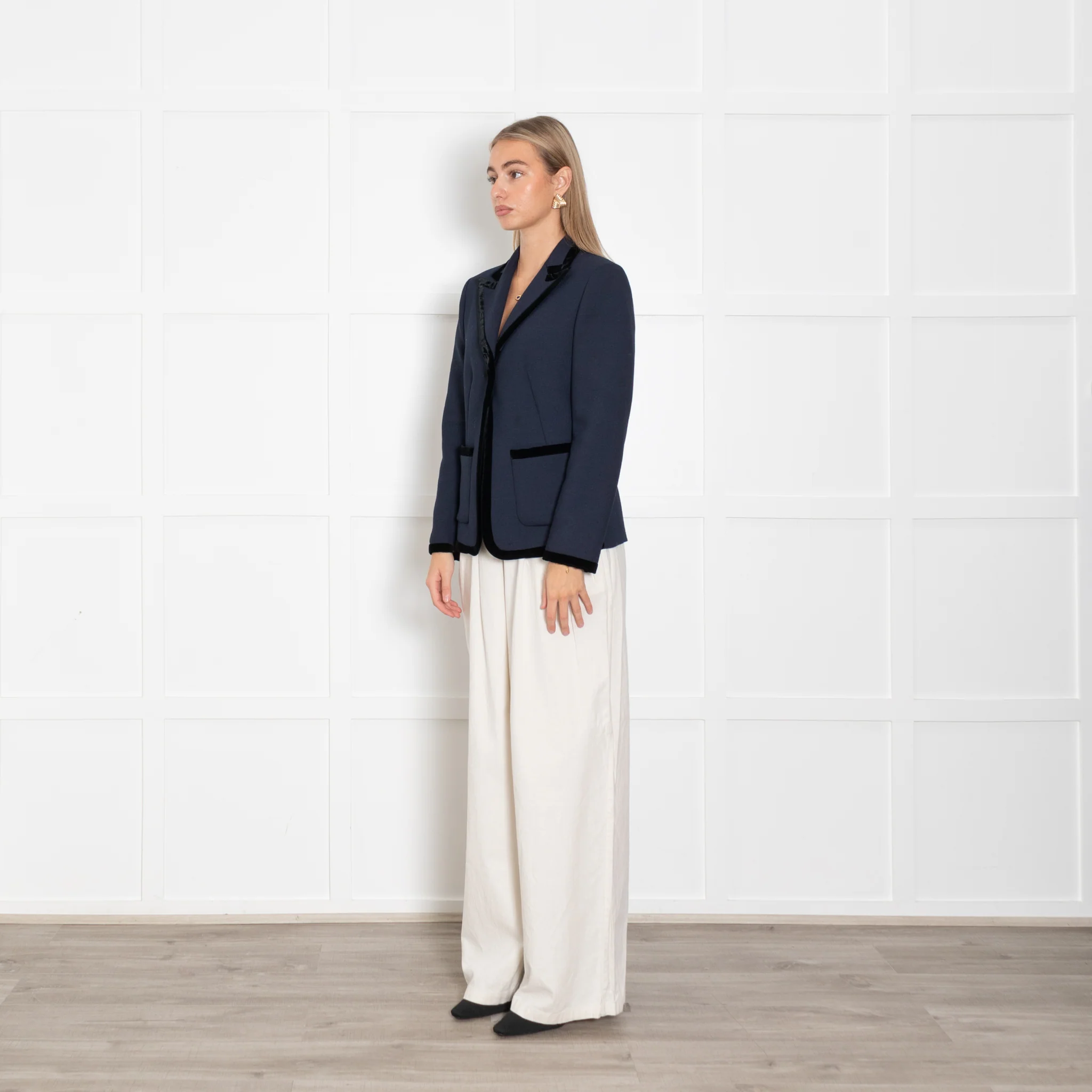 Sandro Navy Black Velvet Trim Blazer - Image 3