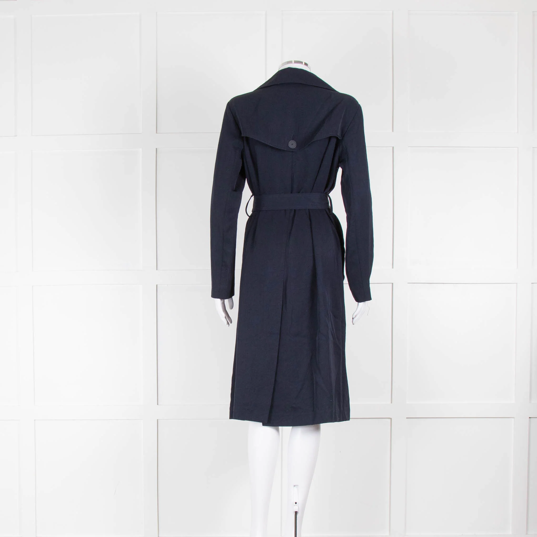 Sandro Navy Blue Belted Trench Coat - Image 3