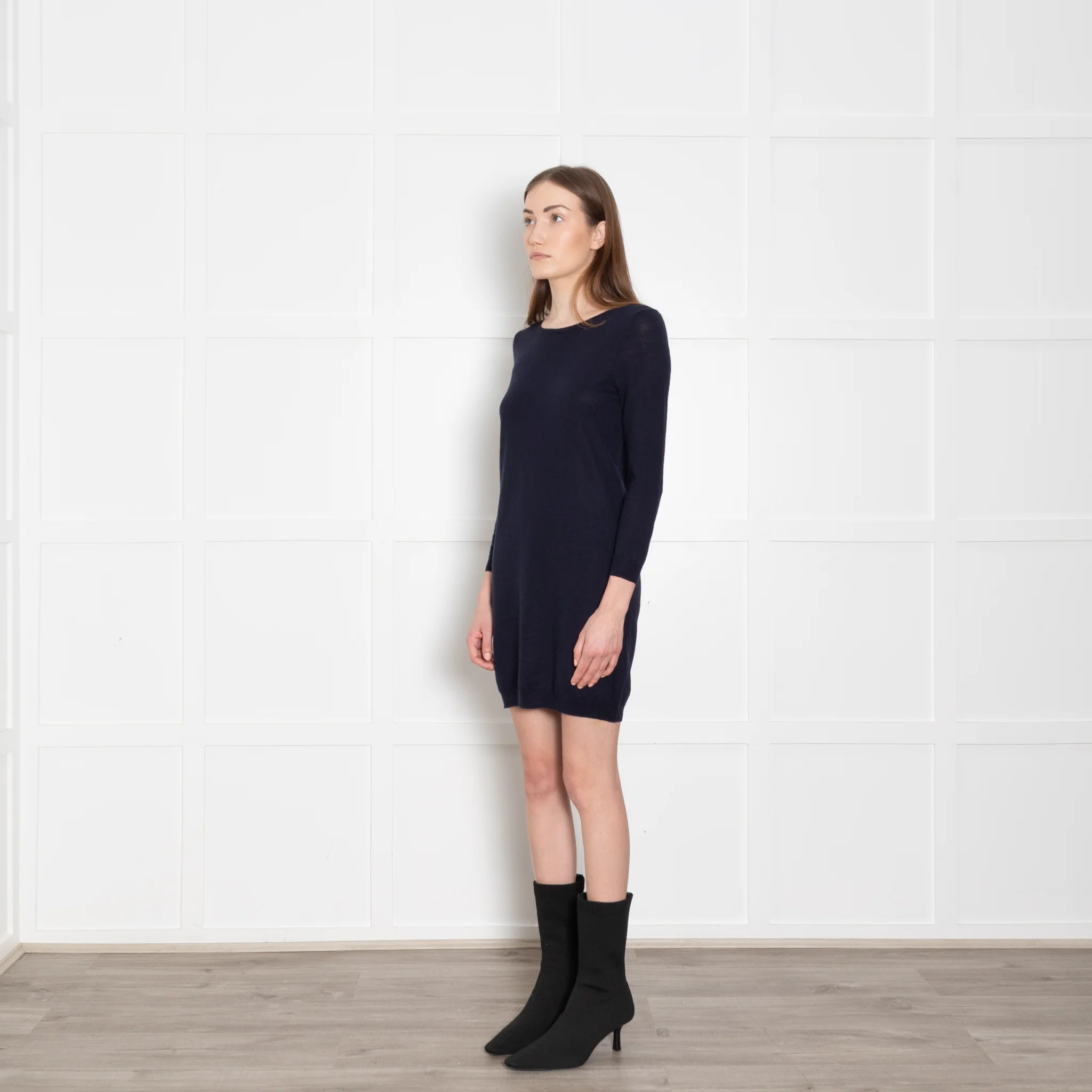 Sandro Navy Blue Fine Knit Ribbon Back Detail Mini Dress - Image 3