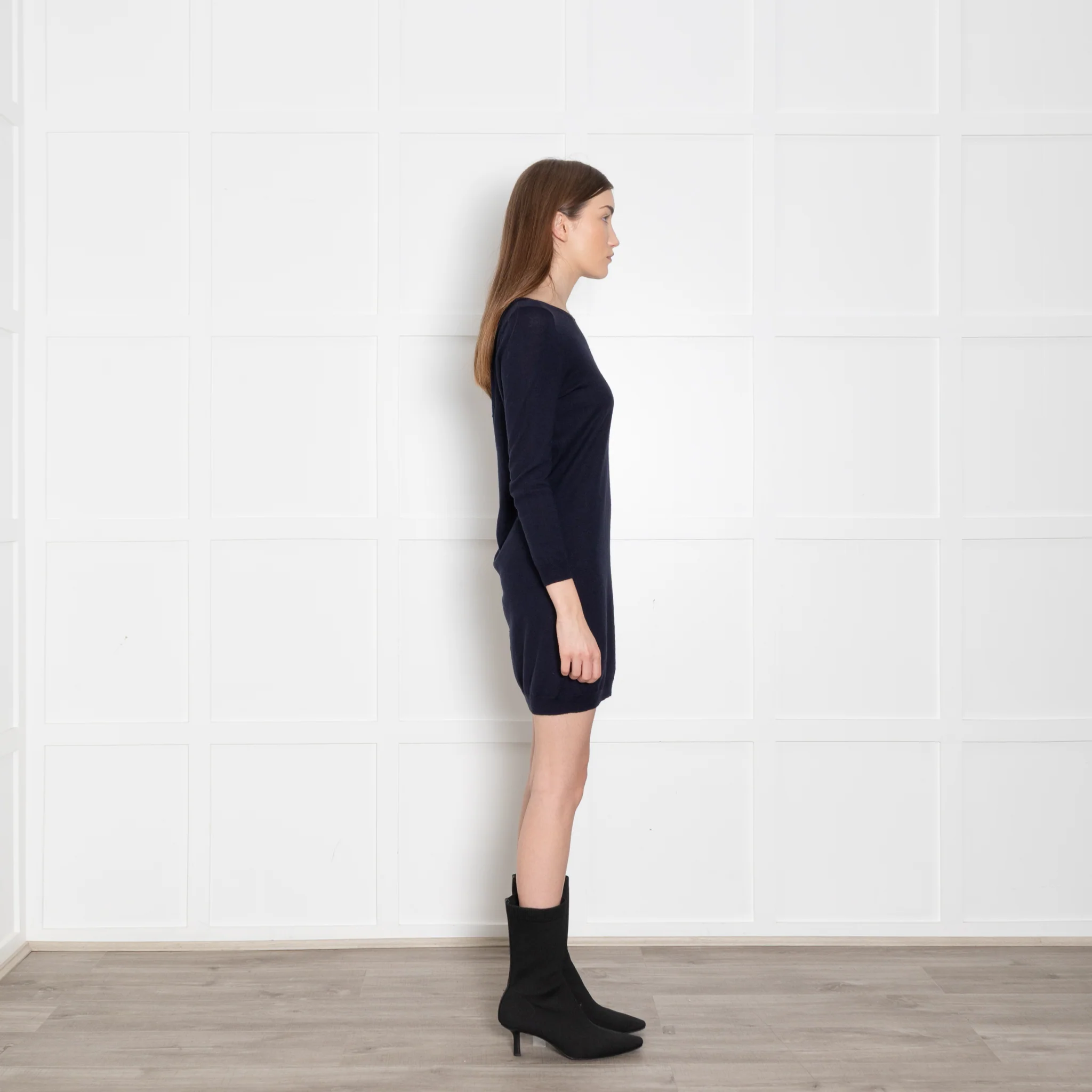 Sandro Navy Blue Fine Knit Ribbon Back Detail Mini Dress - Image 6