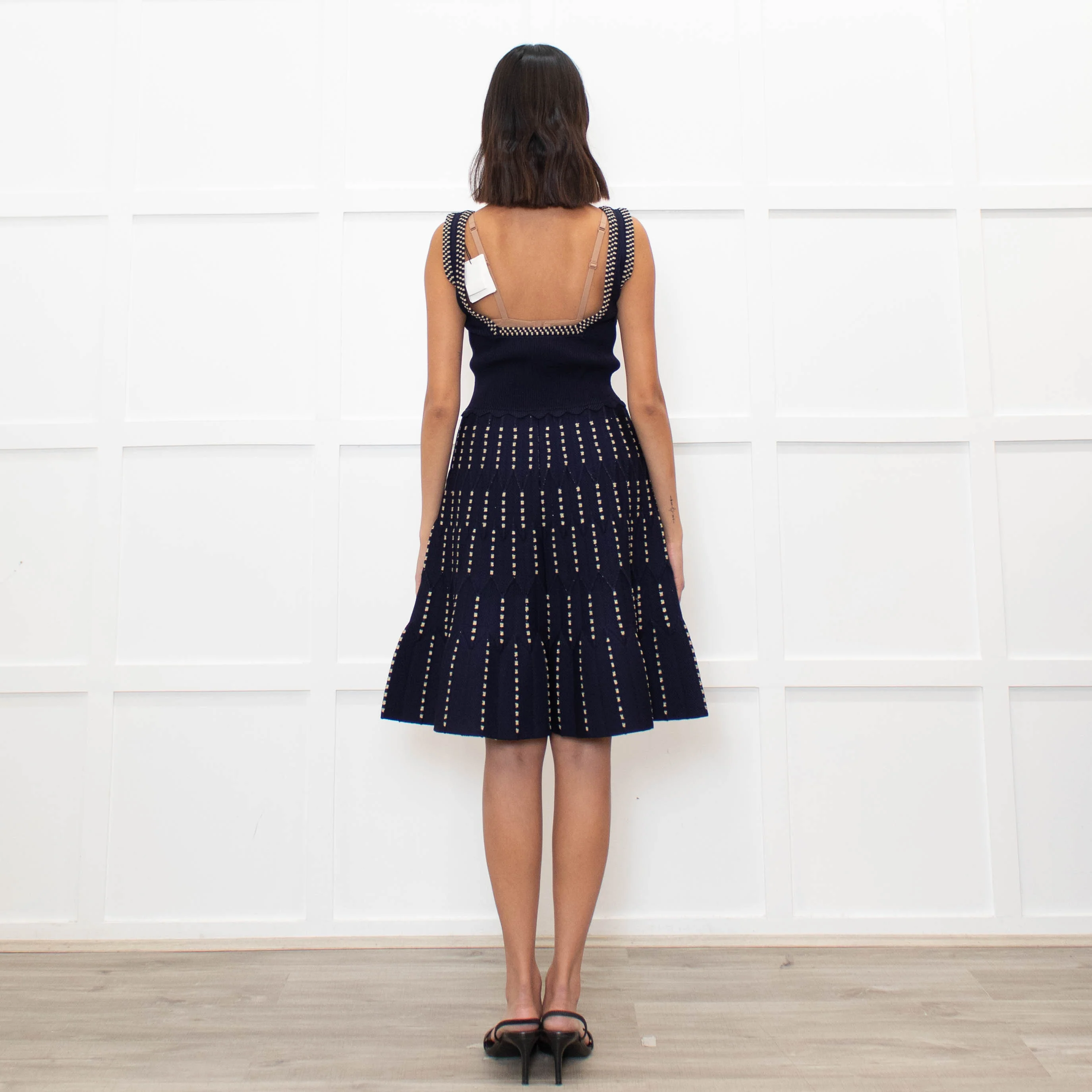 Sandro Navy Blue Gold Lurex Detail Sleeveless Dress - Image 5