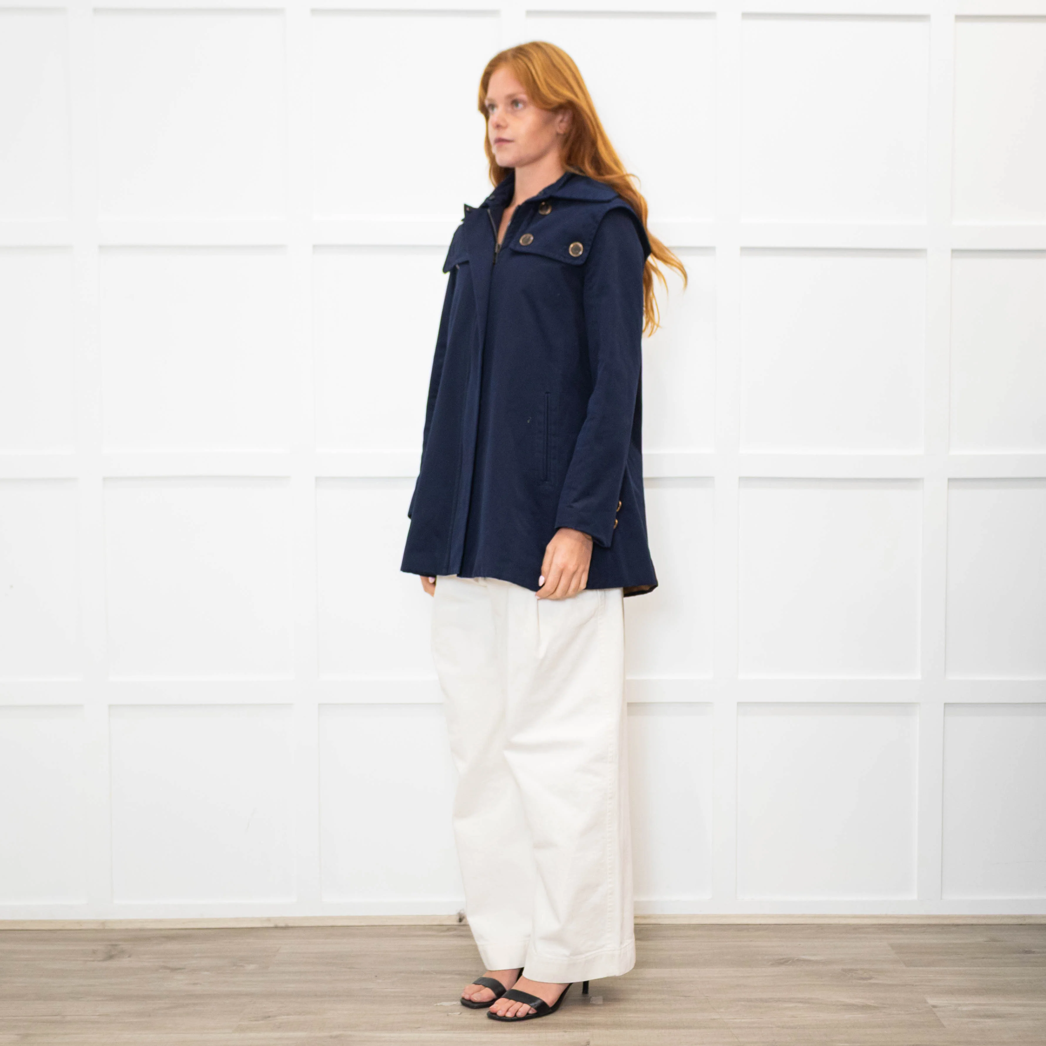 Sandro Navy Blue Hooded Zip Up Jacket - Image 3
