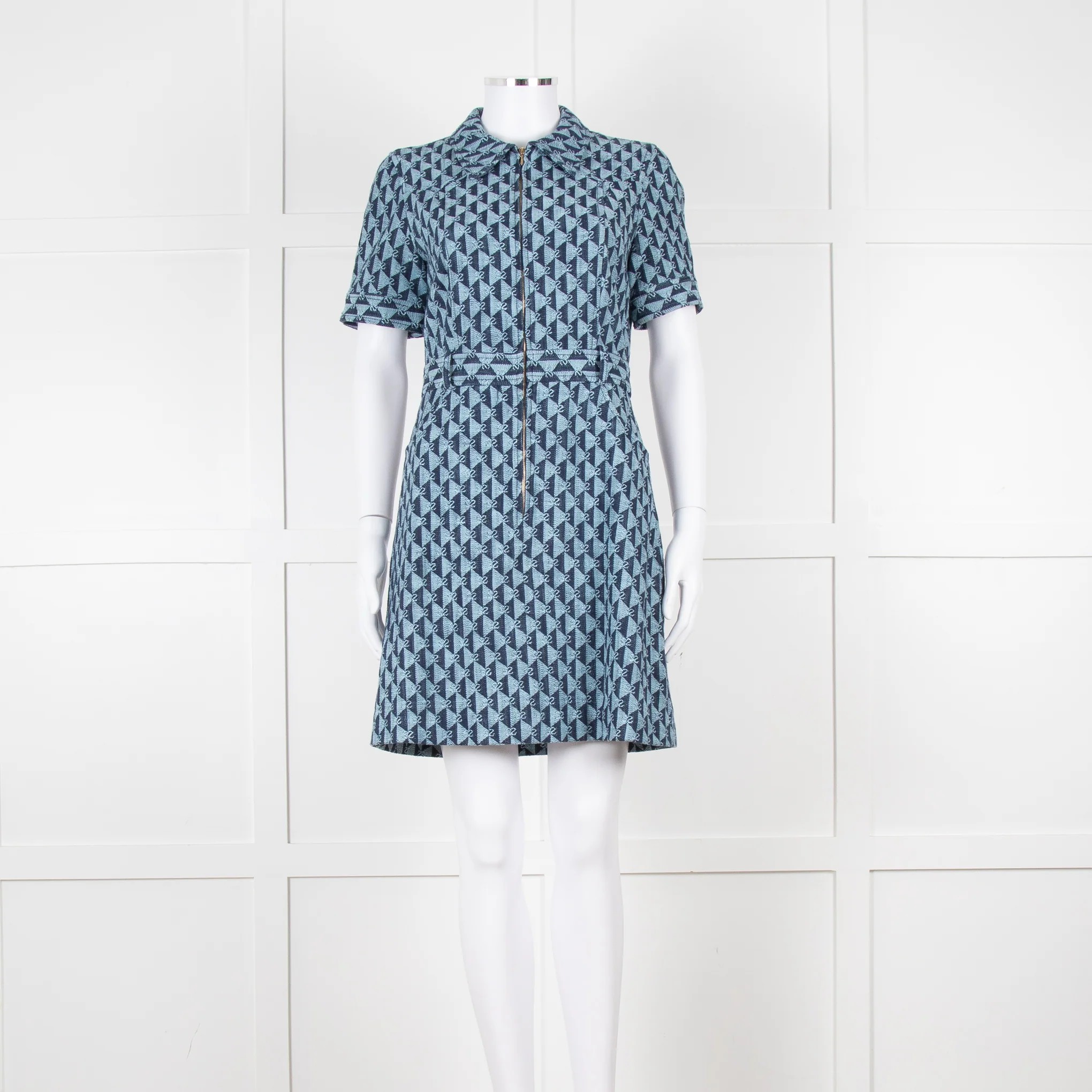 Sandro Navy Logo Print Collared Mini Dress