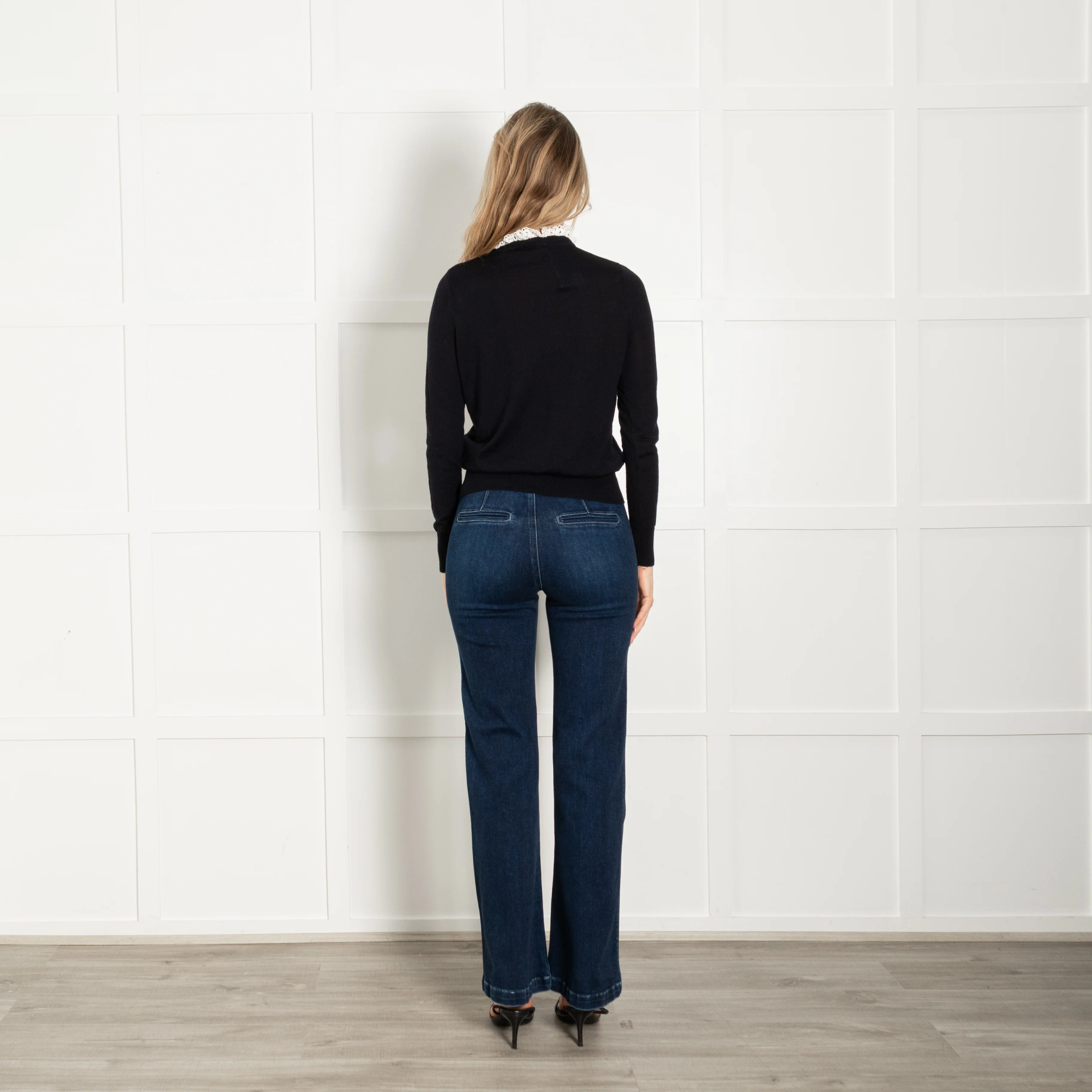 Sandro Navy White Lace Trim Fine Sweater - Image 5