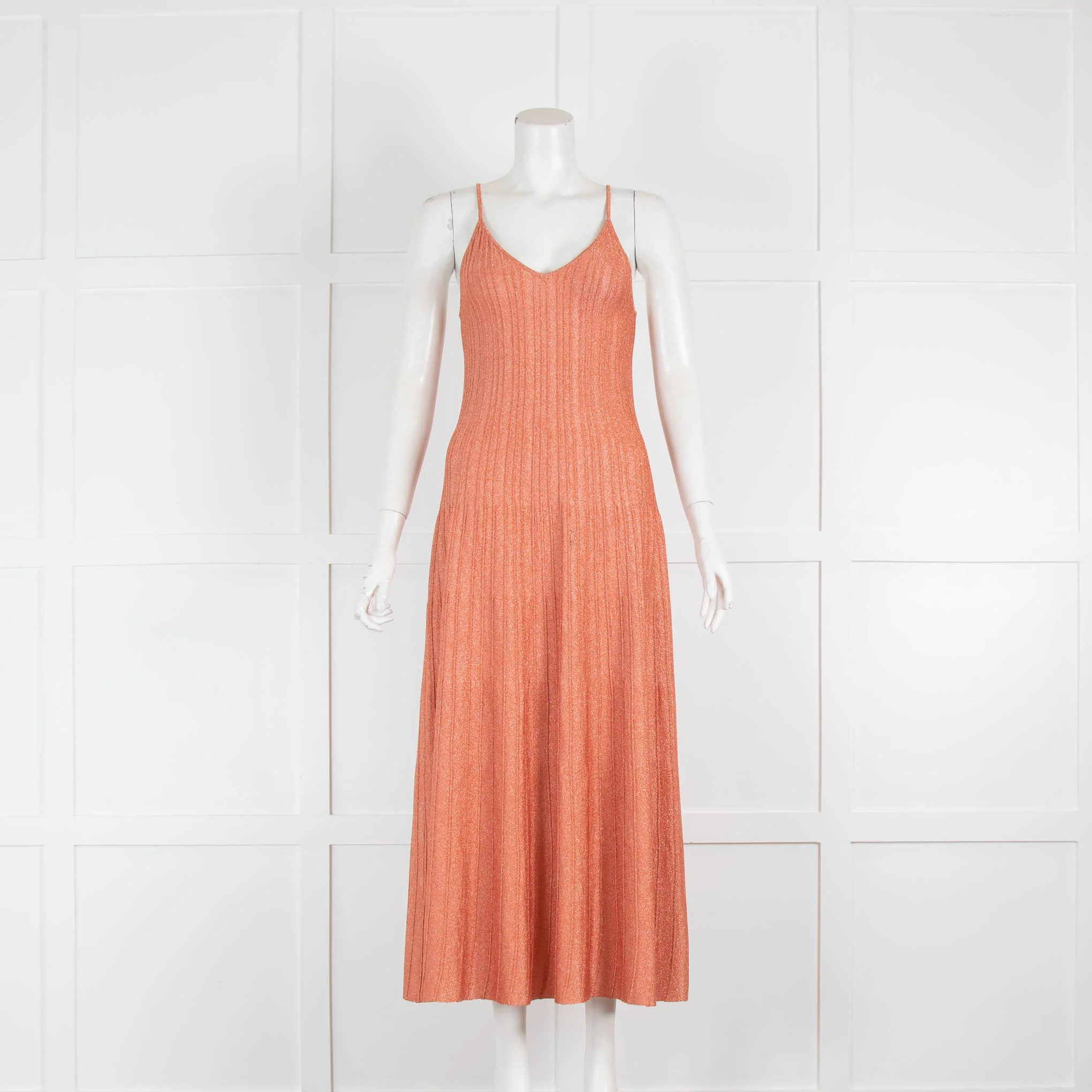 Sandro Orange Metallic Knit Strappy Dress