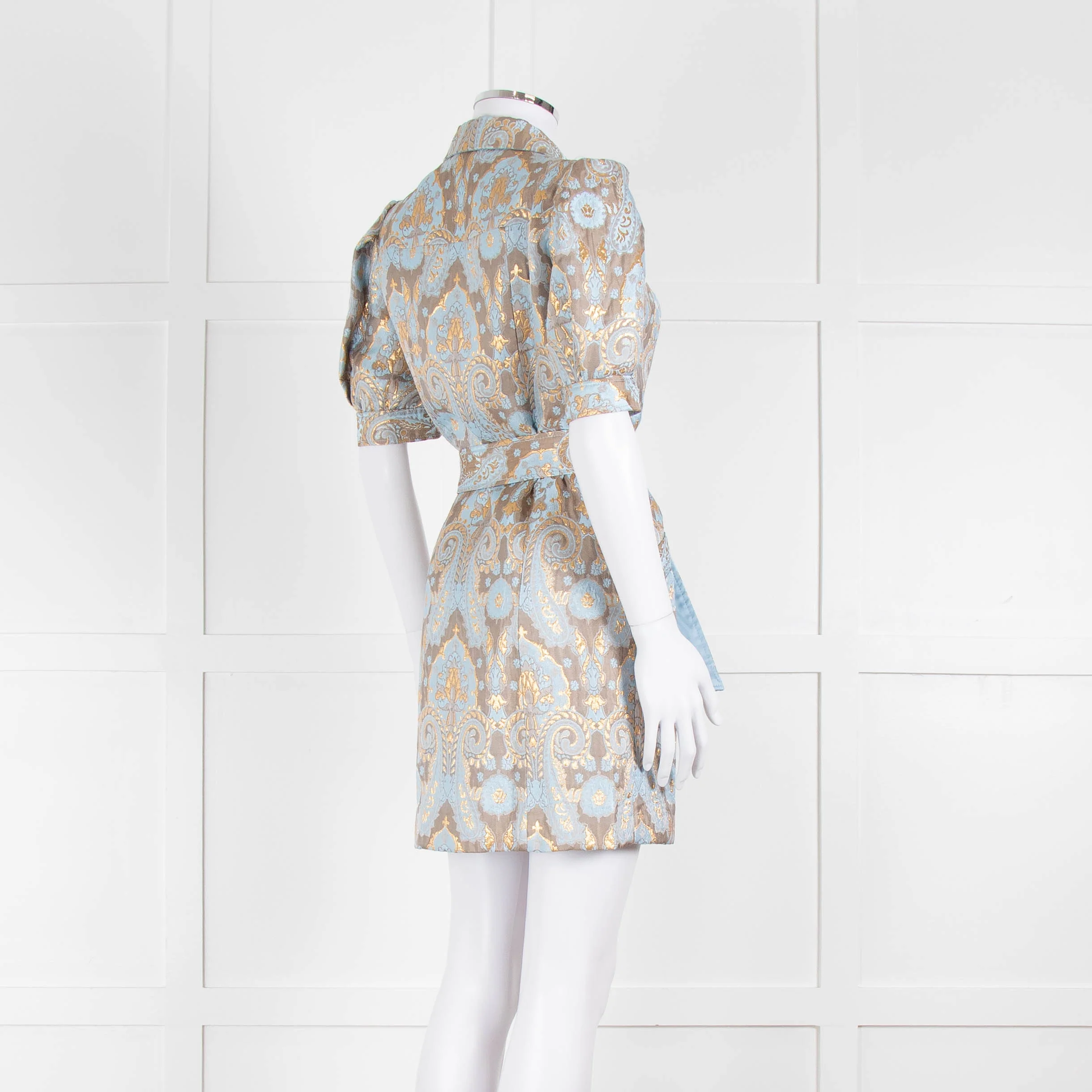 Sandro Pale Blue And Gold Brocade Mini Dress - Image 4