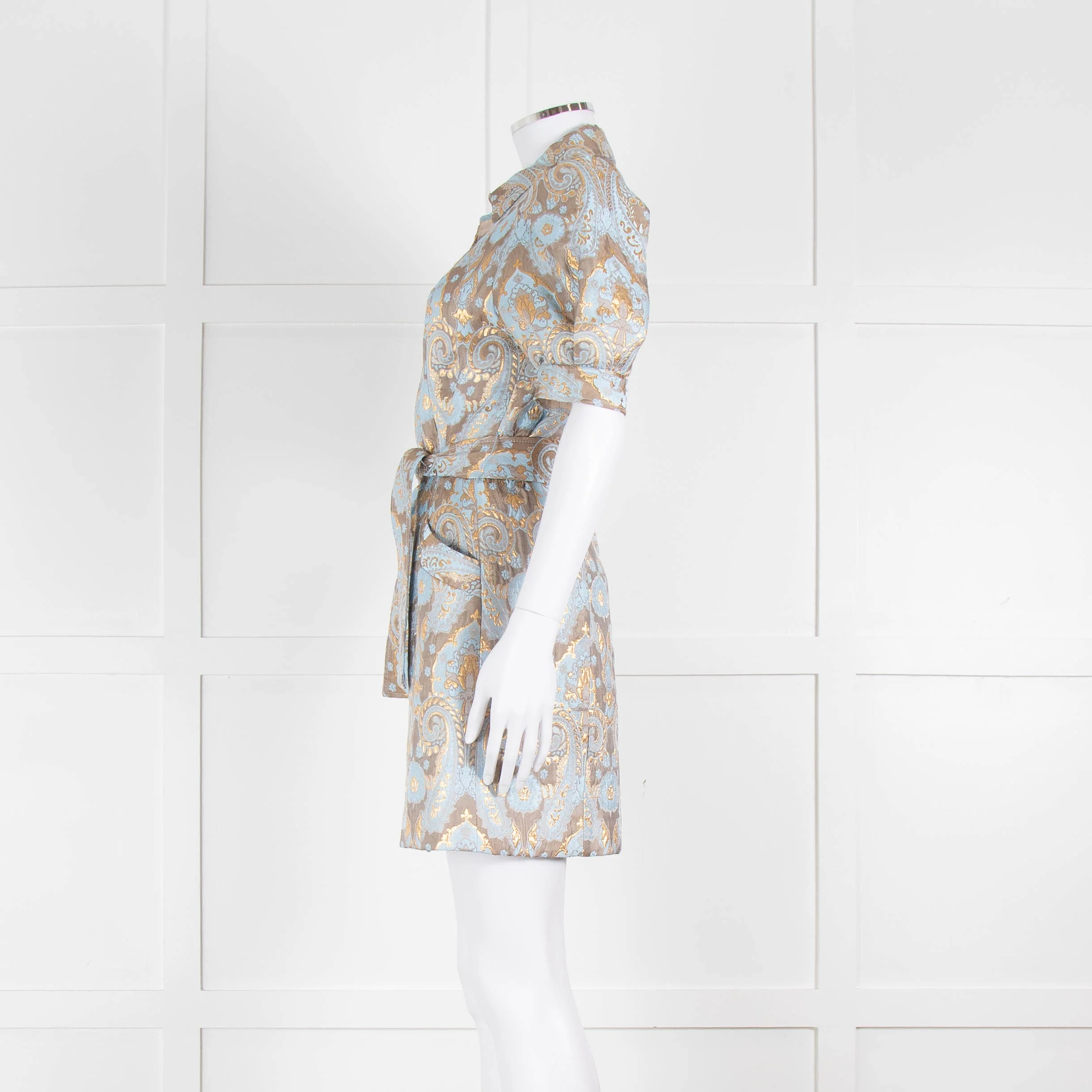 Sandro Pale Blue And Gold Brocade Mini Dress - Image 7