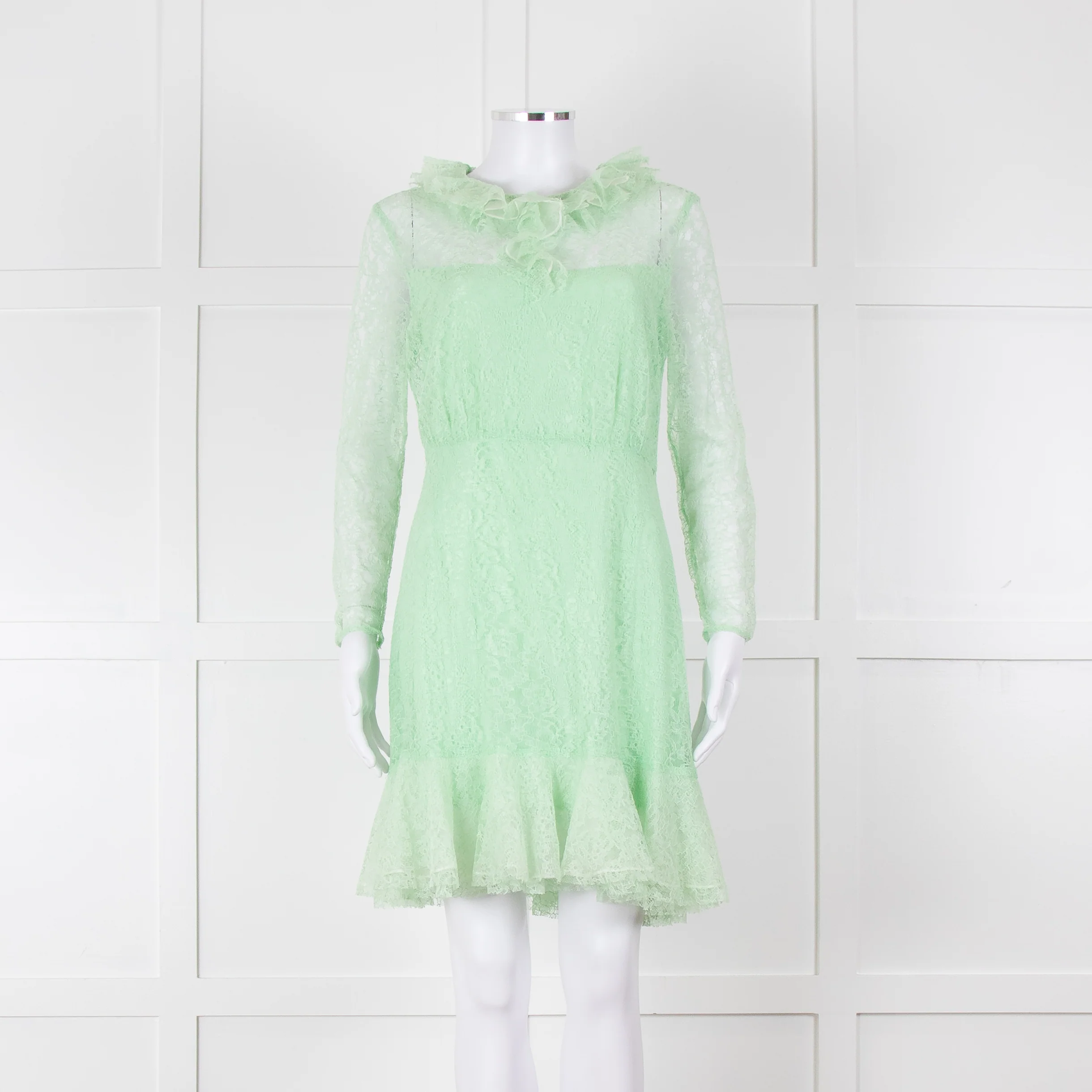 Sandro Pale Green Lace Long Sleeve Short Dress