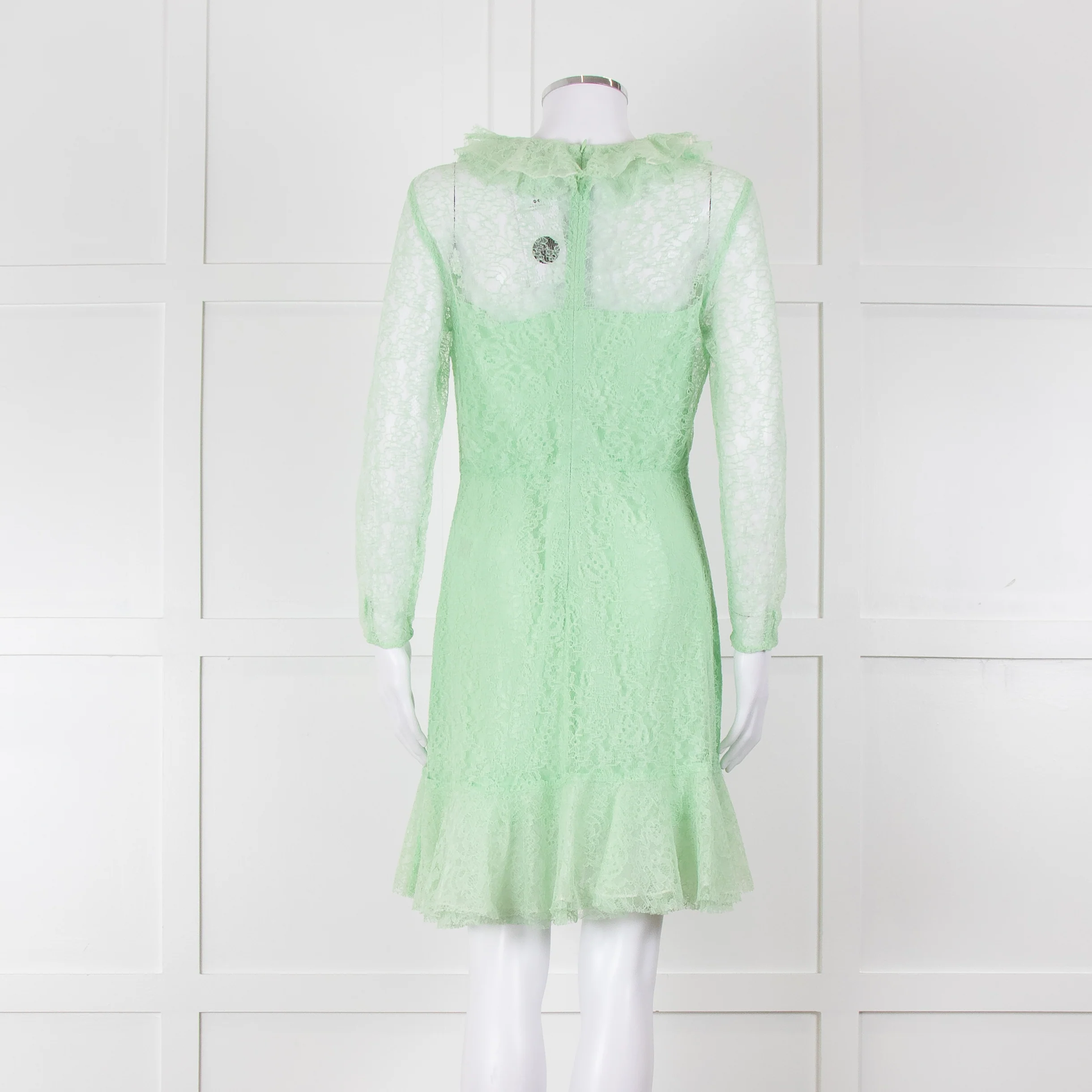 Sandro Pale Green Lace Long Sleeve Short Dress - Image 5