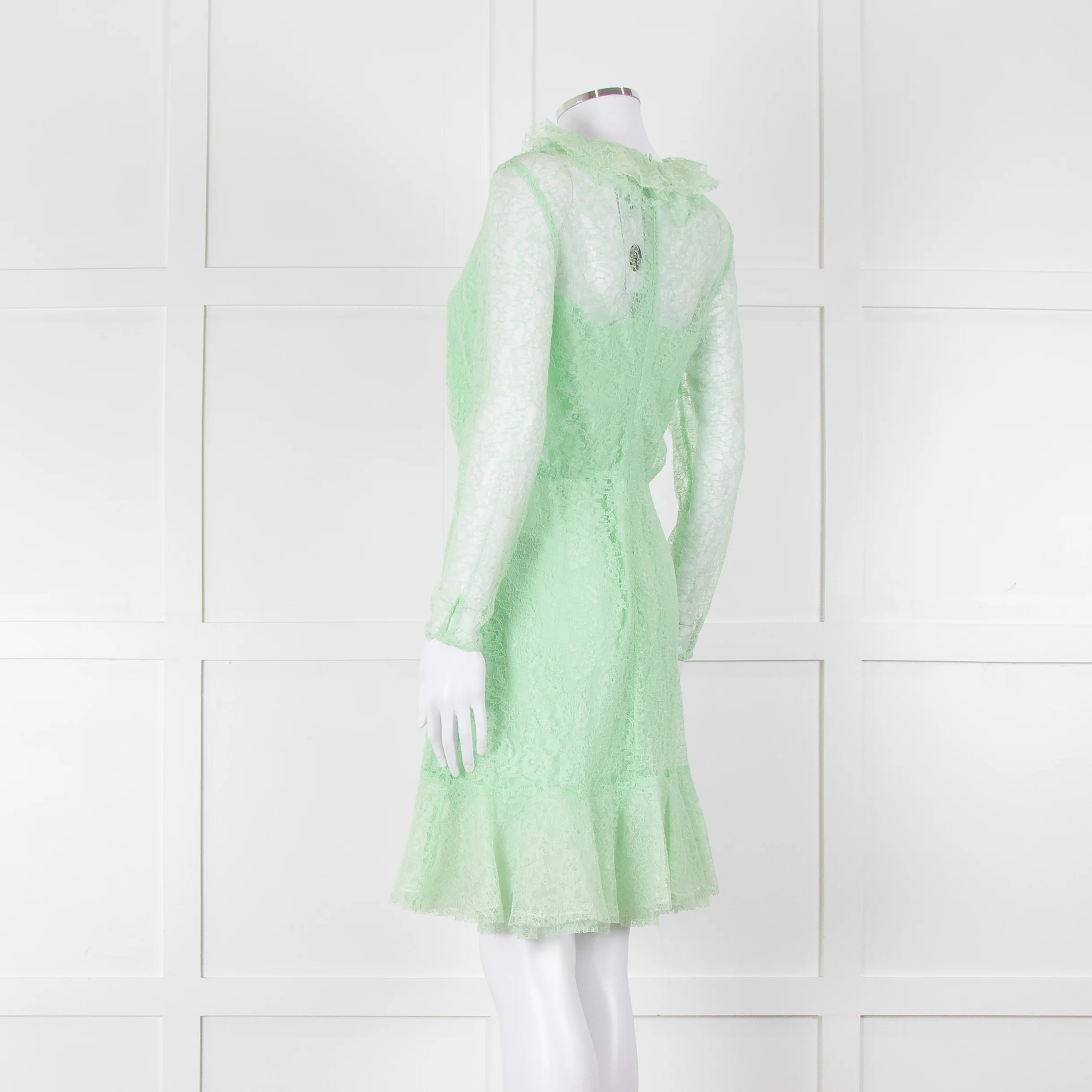 Sandro Pale Green Lace Long Sleeve Short Dress - Image 6
