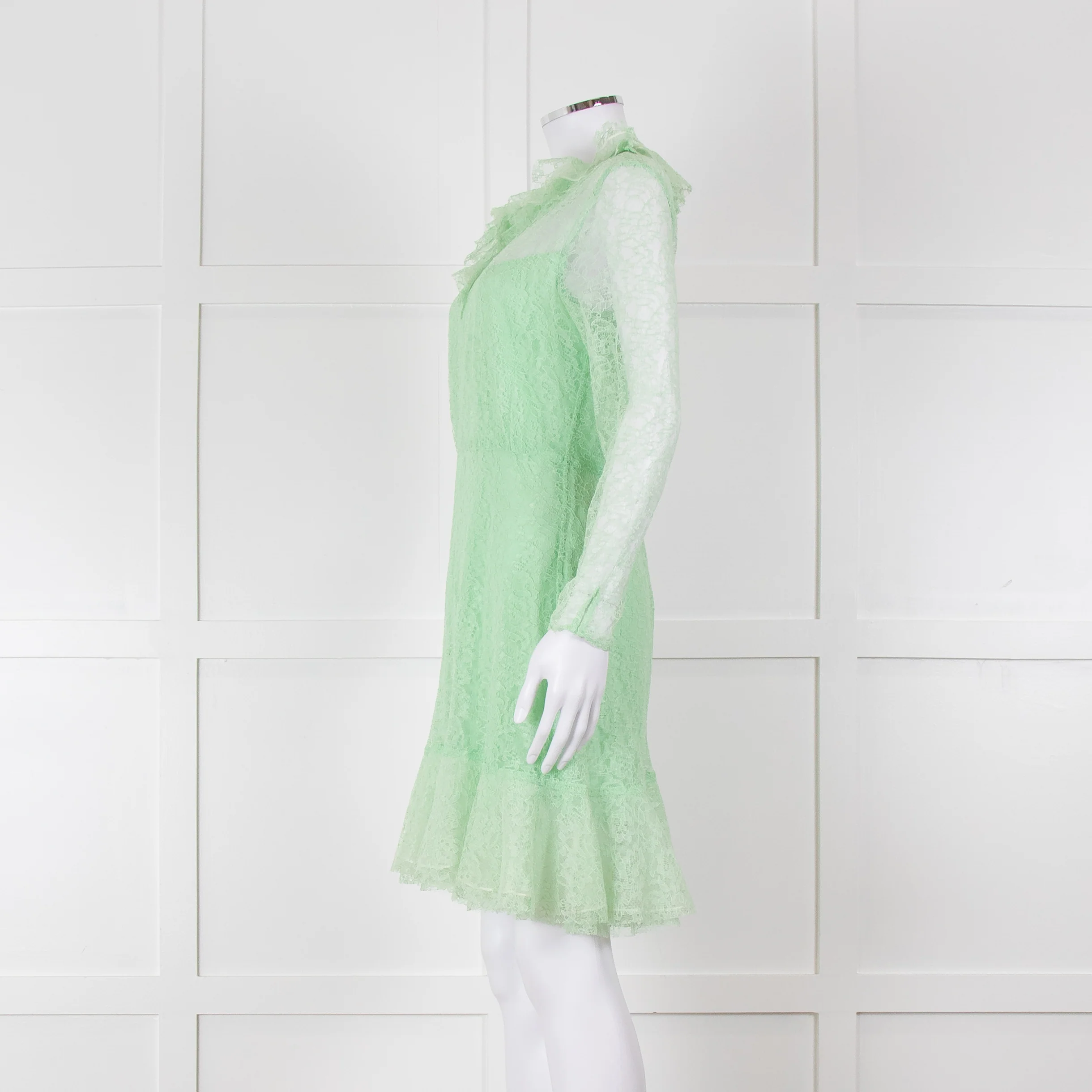 Sandro Pale Green Lace Long Sleeve Short Dress - Image 7