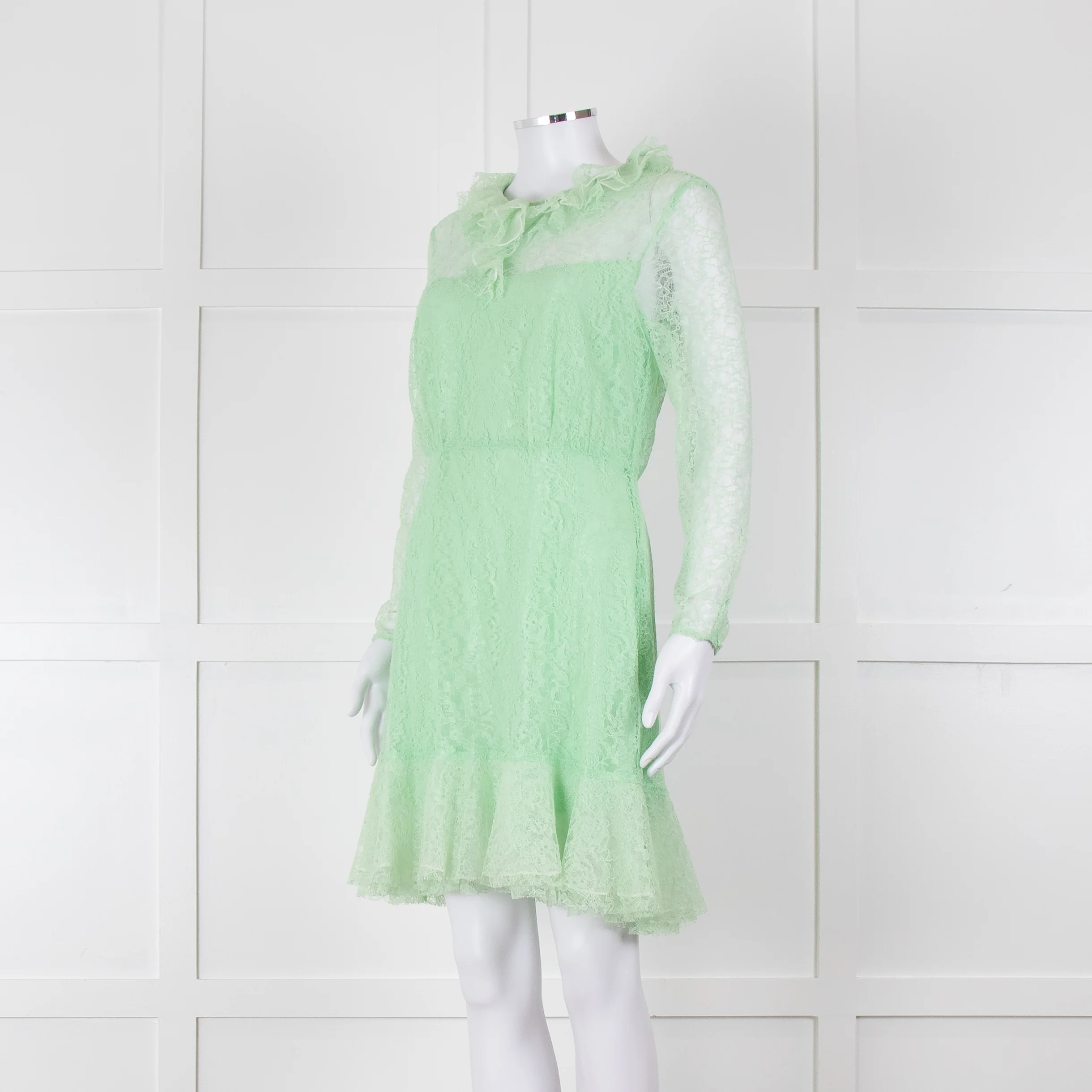 Sandro Pale Green Lace Long Sleeve Short Dress - Image 8