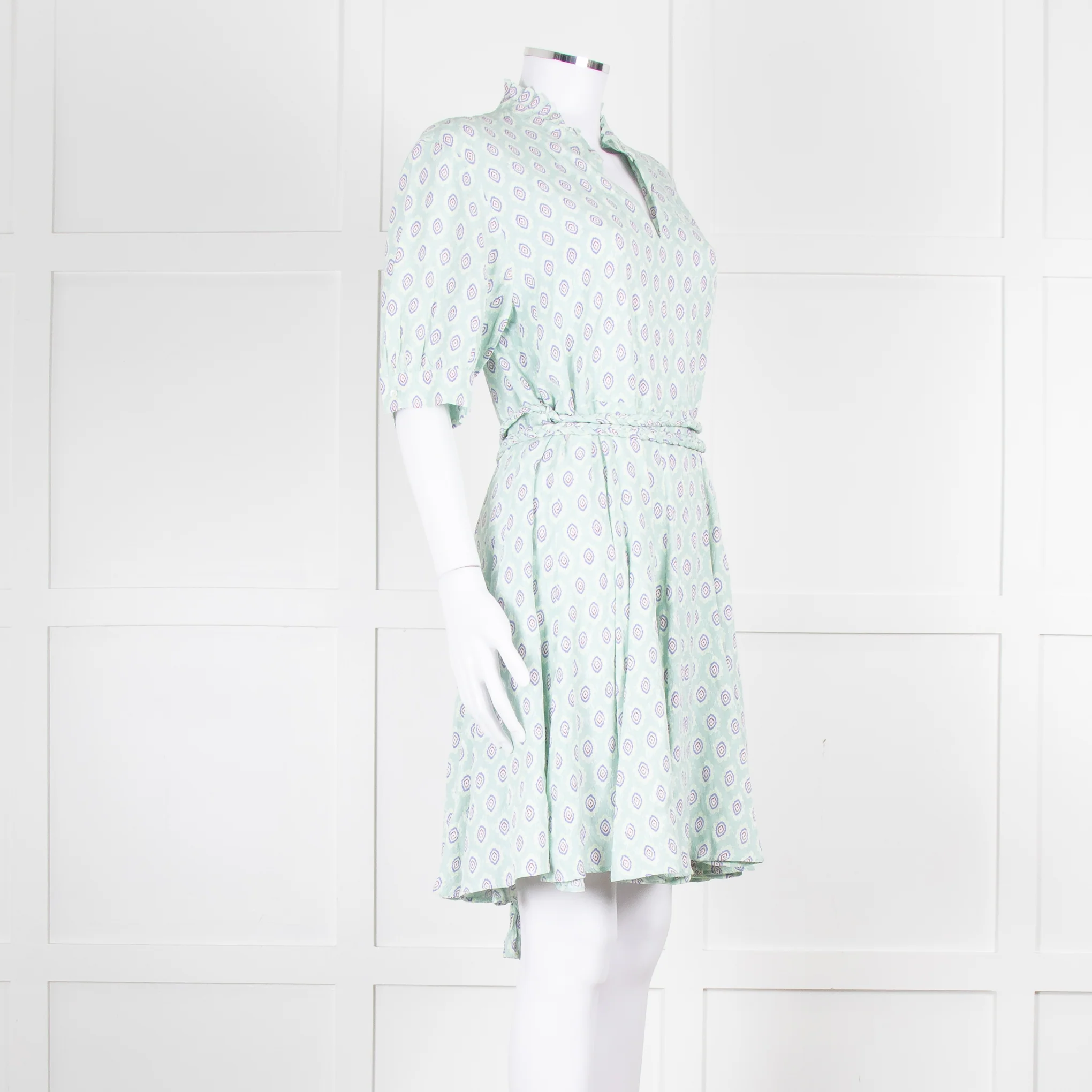 Sandro Pale Green Lilac Burgundy Print Belted Dress - Image 2