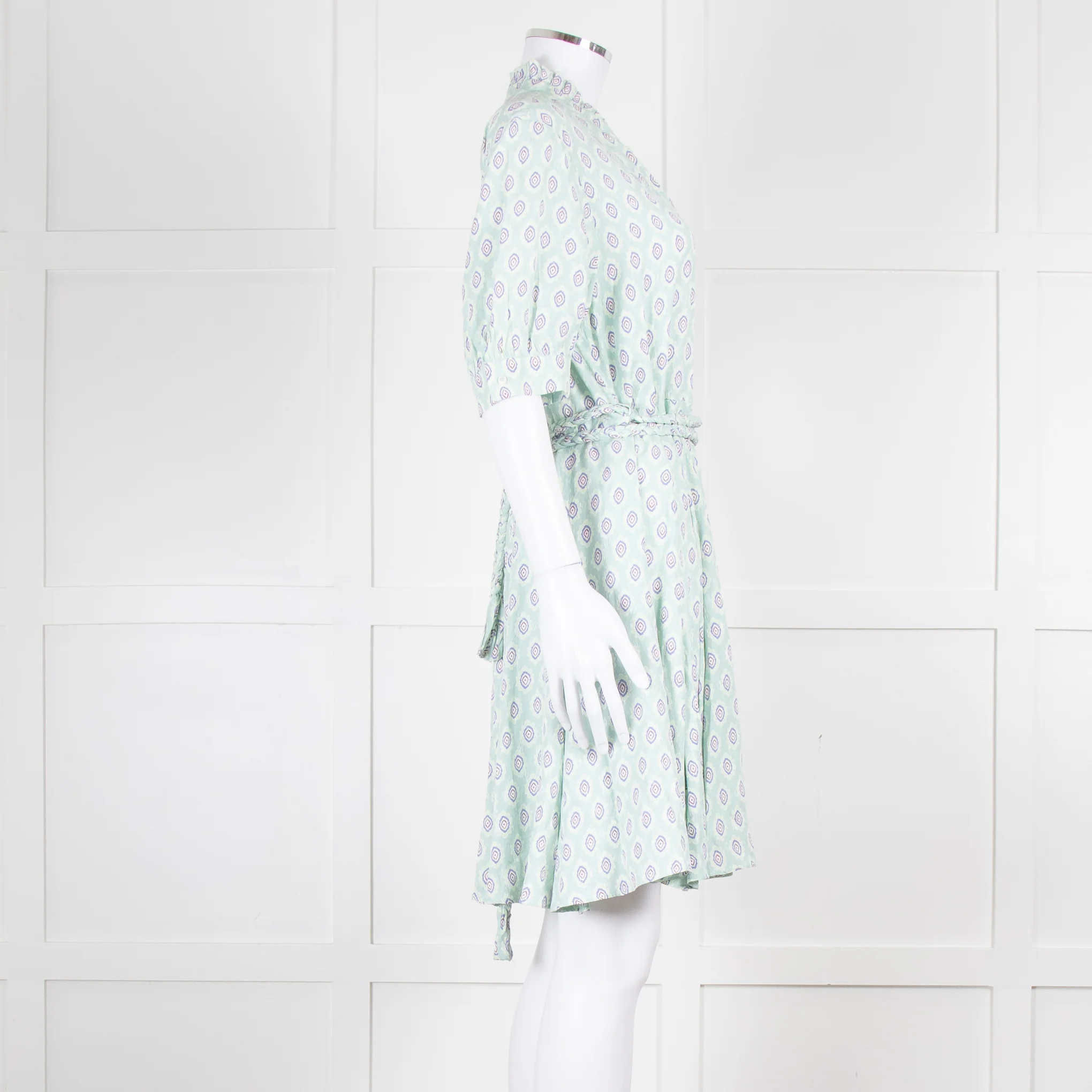 Sandro Pale Green Lilac Burgundy Print Belted Dress - Image 3