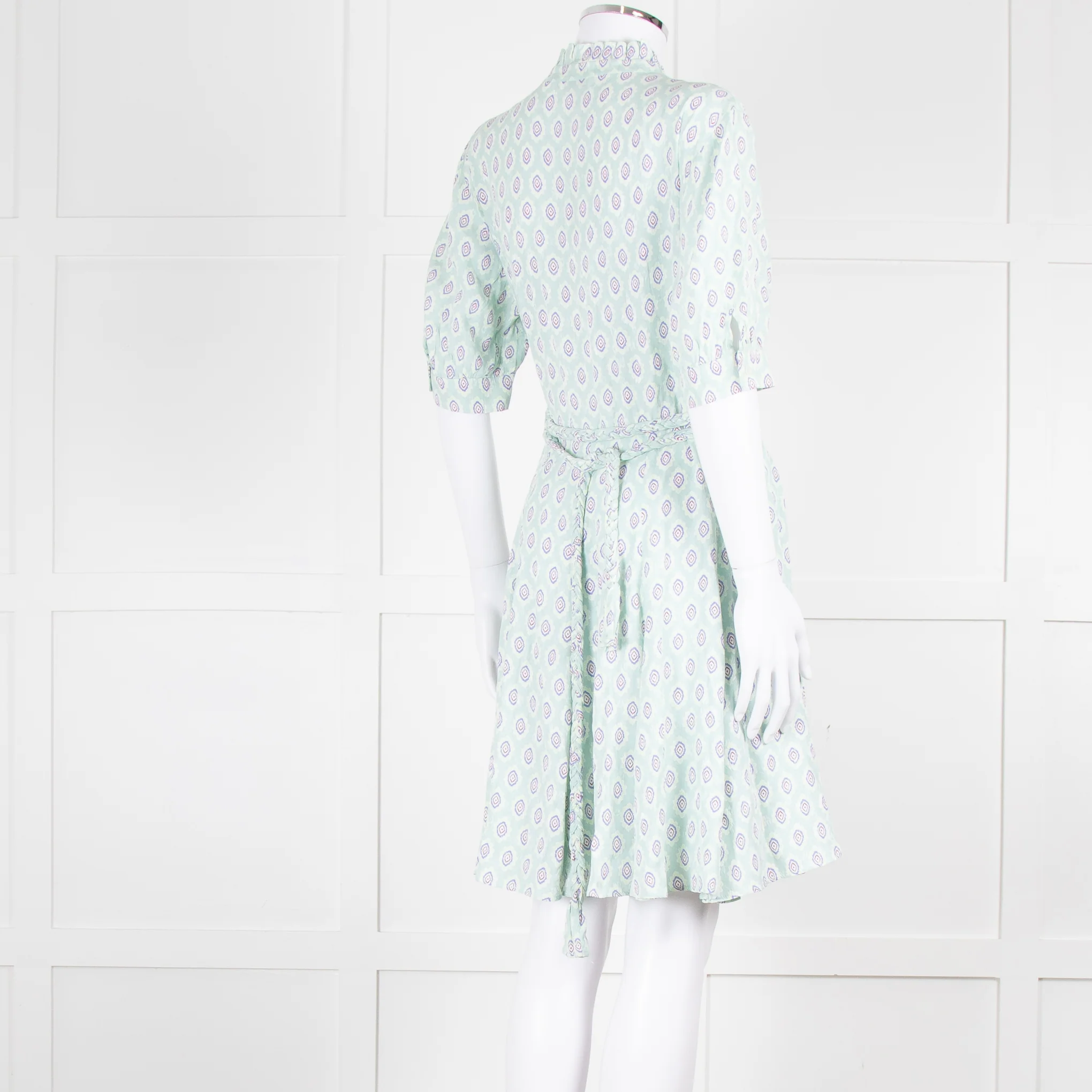 Sandro Pale Green Lilac Burgundy Print Belted Dress - Image 4