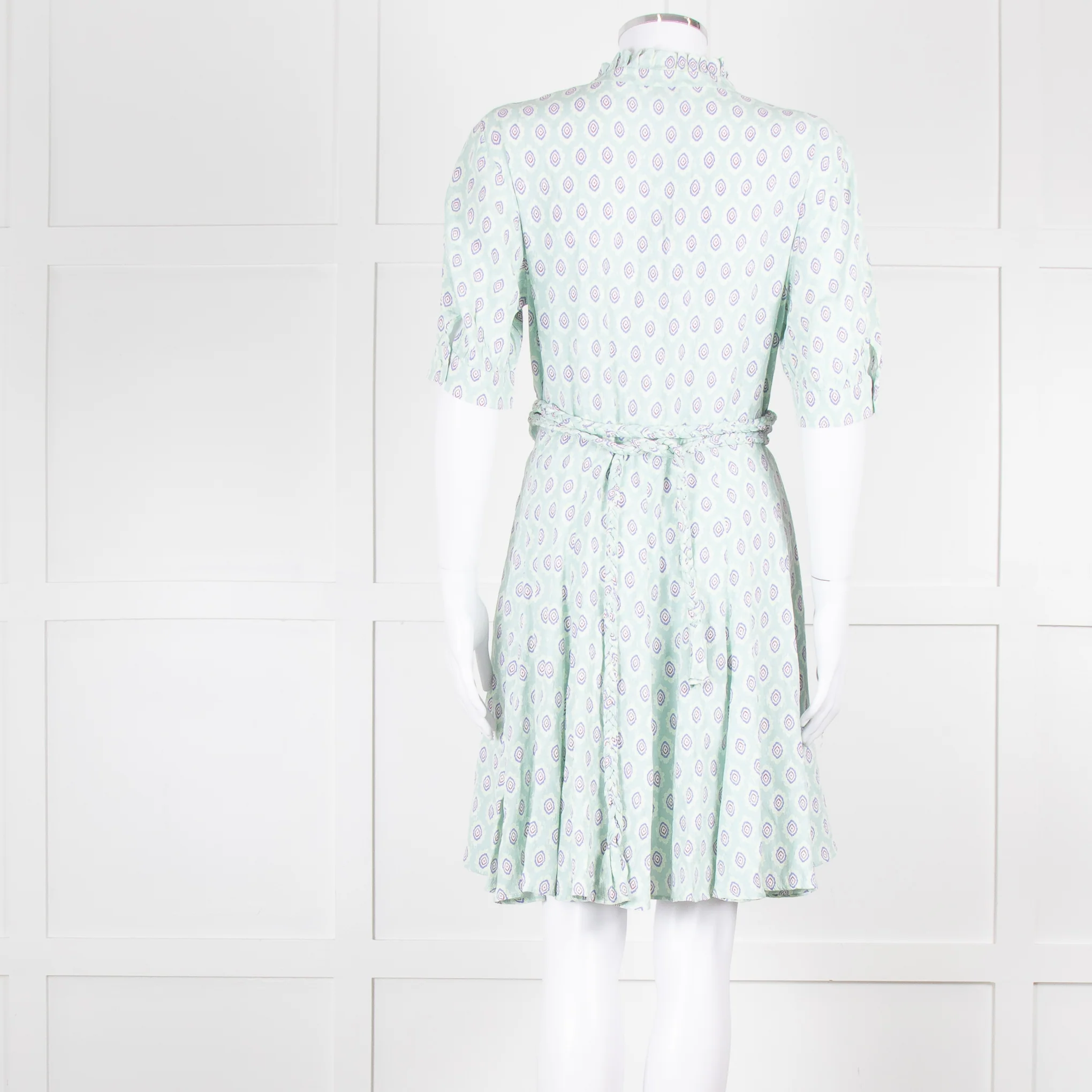 Sandro Pale Green Lilac Burgundy Print Belted Dress - Image 5