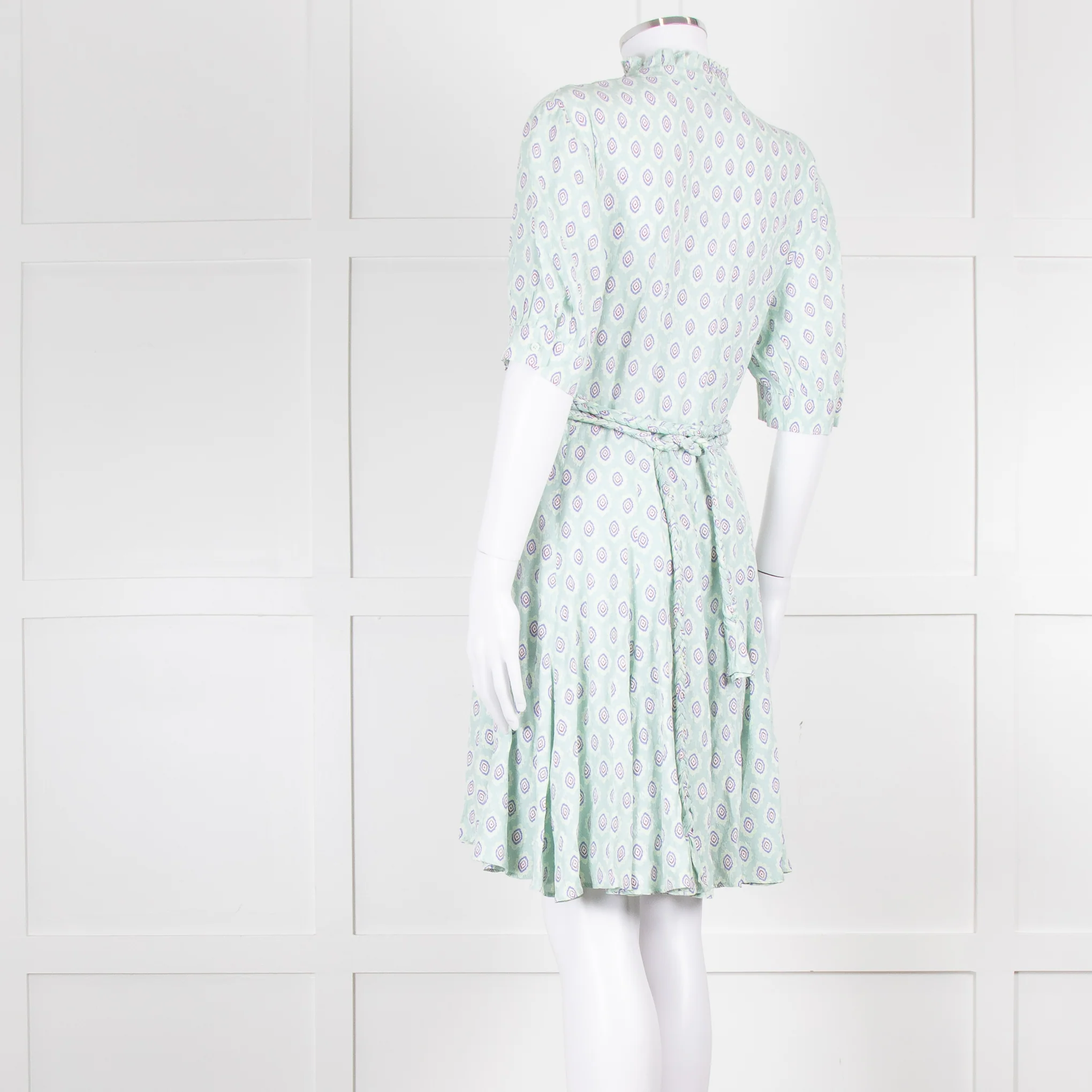 Sandro Pale Green Lilac Burgundy Print Belted Dress - Image 6