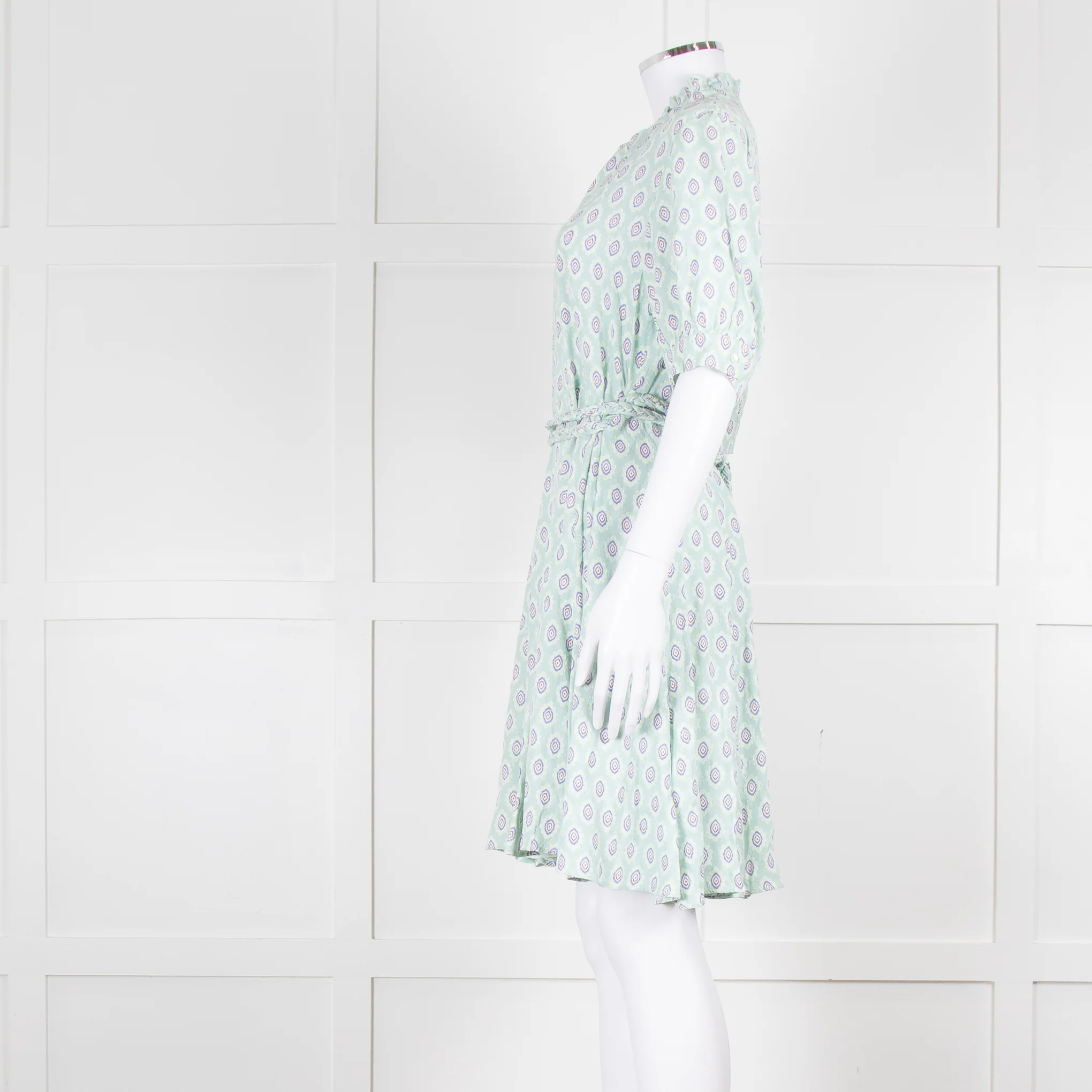 Sandro Pale Green Lilac Burgundy Print Belted Dress - Image 7