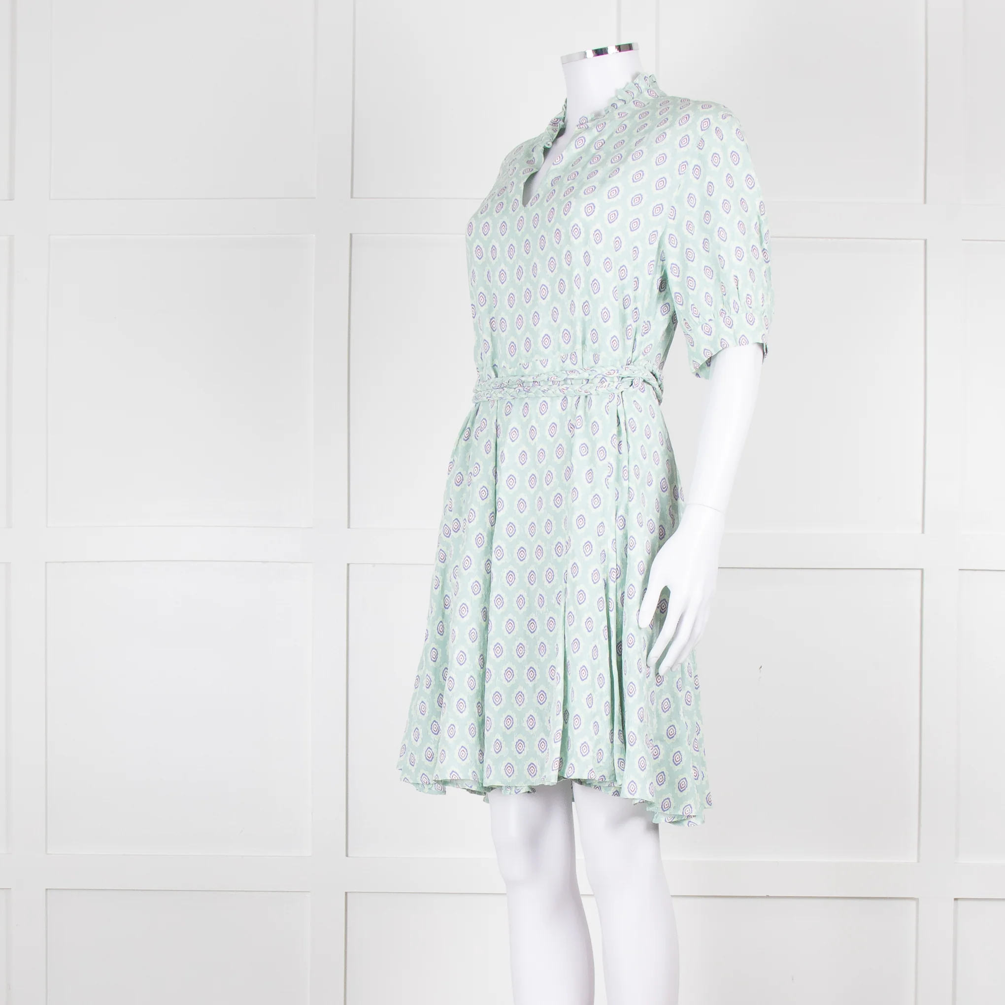 Sandro Pale Green Lilac Burgundy Print Belted Dress - Image 8