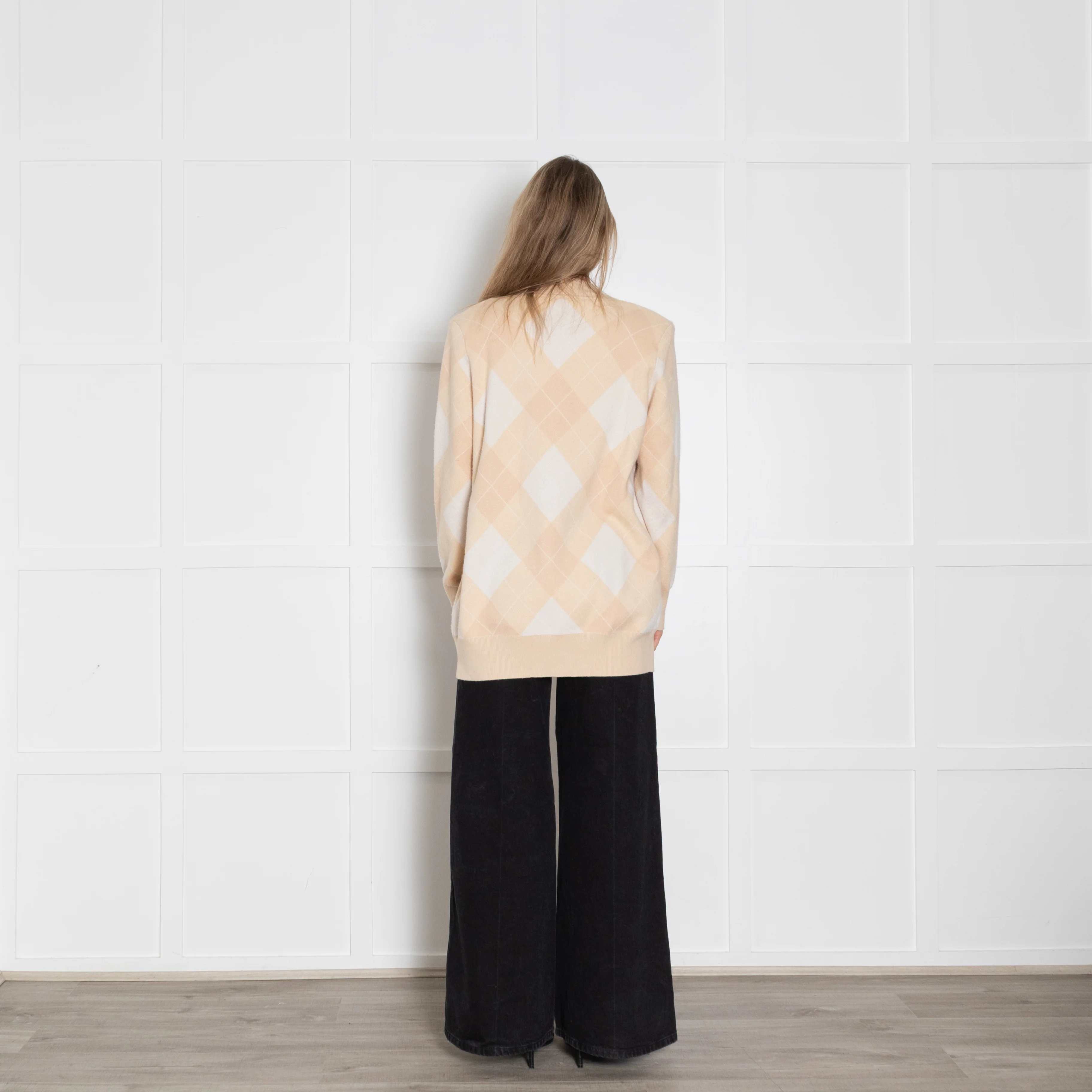 Sandro Pale Peach Argyle Wool And Cashmere Open Cardigan - Image 5
