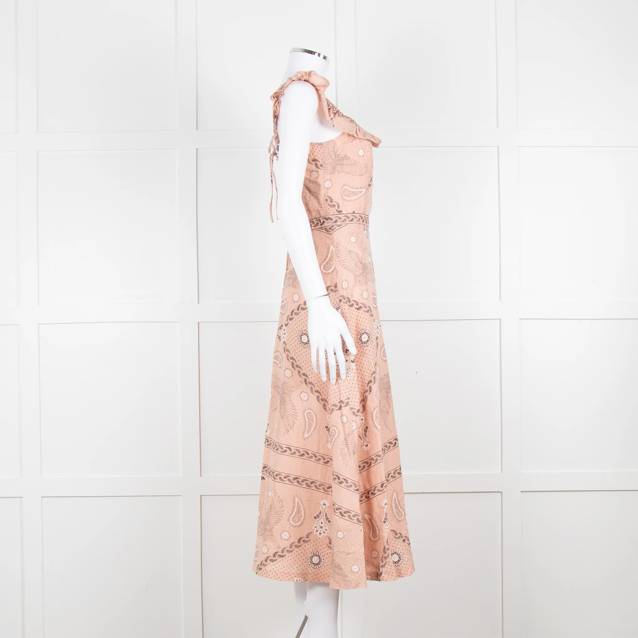 Sandro Peach Black Bandana Cotton Lace Up Back Sleeveless Midi Dress - Image 3