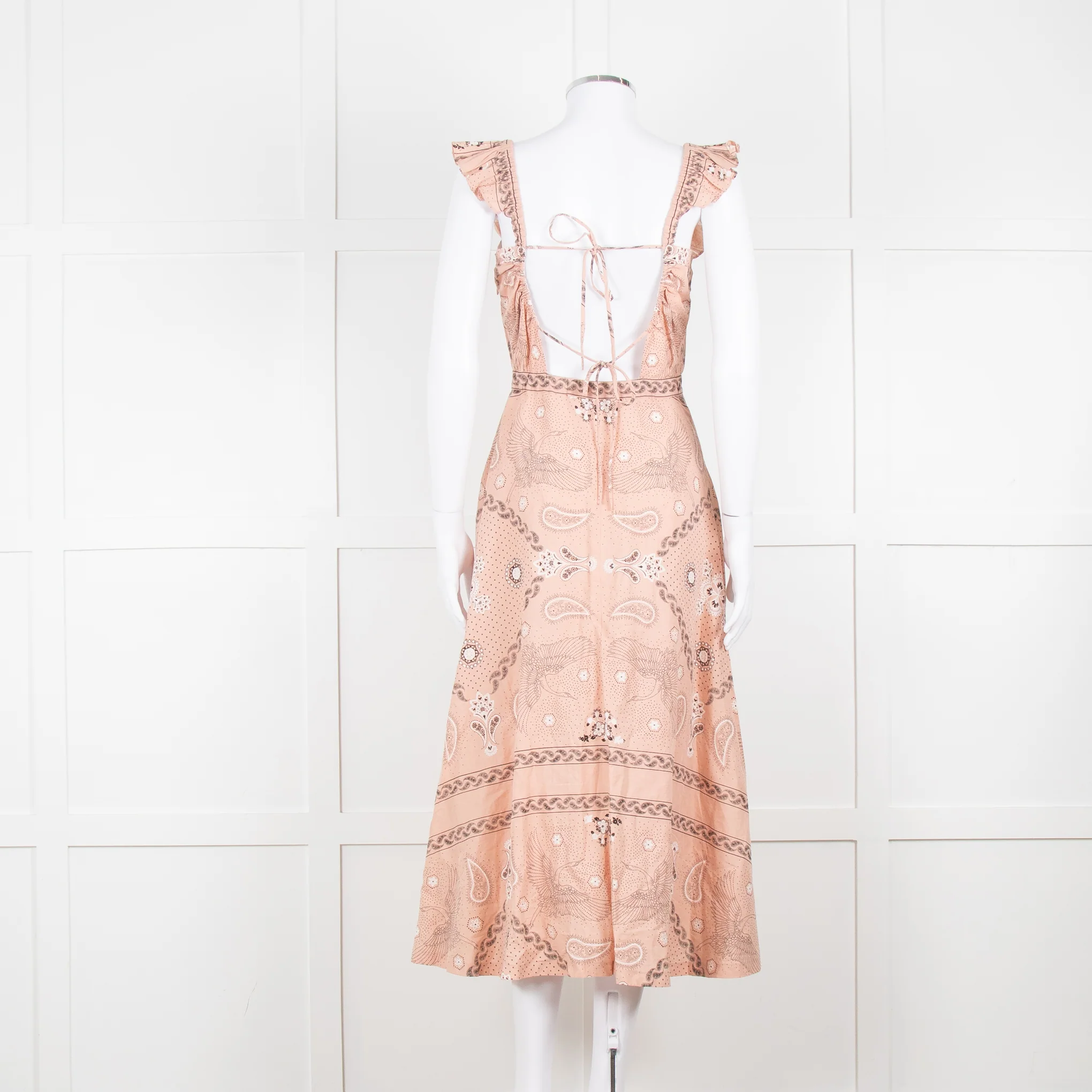 Sandro Peach Black Bandana Cotton Lace Up Back Sleeveless Midi Dress - Image 5