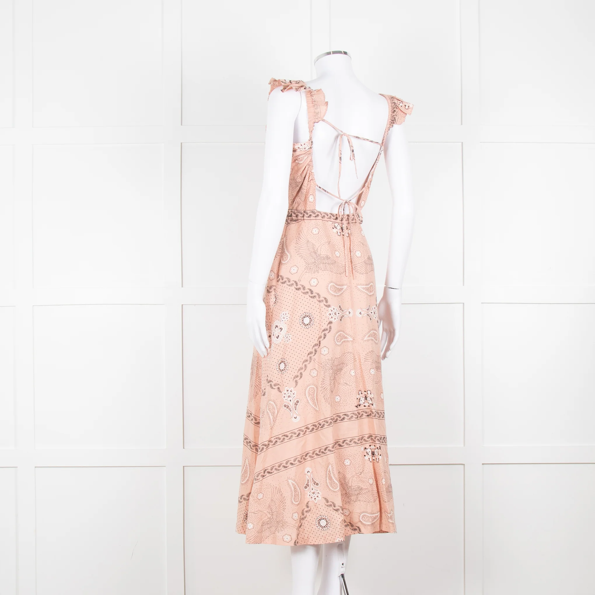 Sandro Peach Black Bandana Cotton Lace Up Back Sleeveless Midi Dress - Image 6