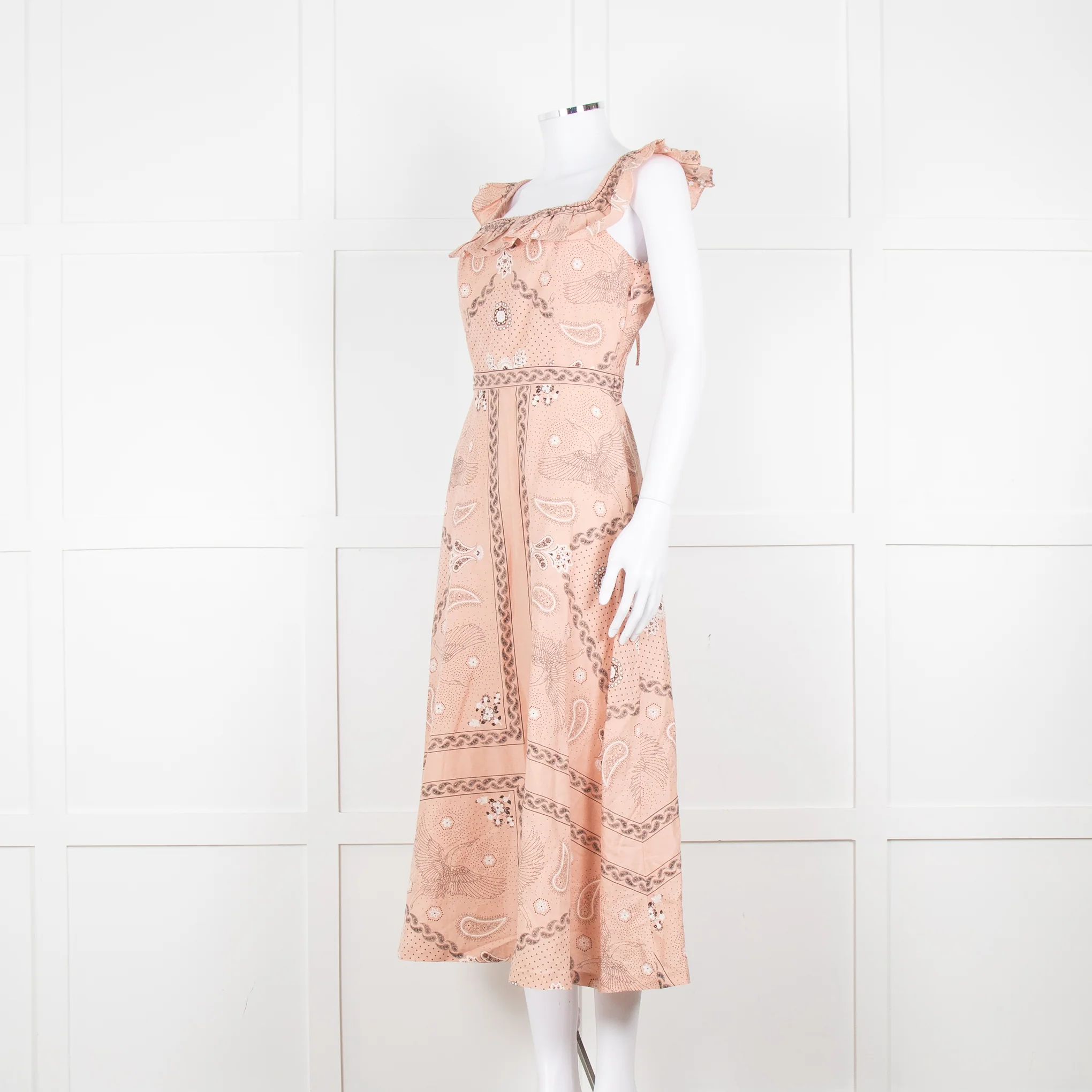 Sandro Peach Black Bandana Cotton Lace Up Back Sleeveless Midi Dress - Image 8