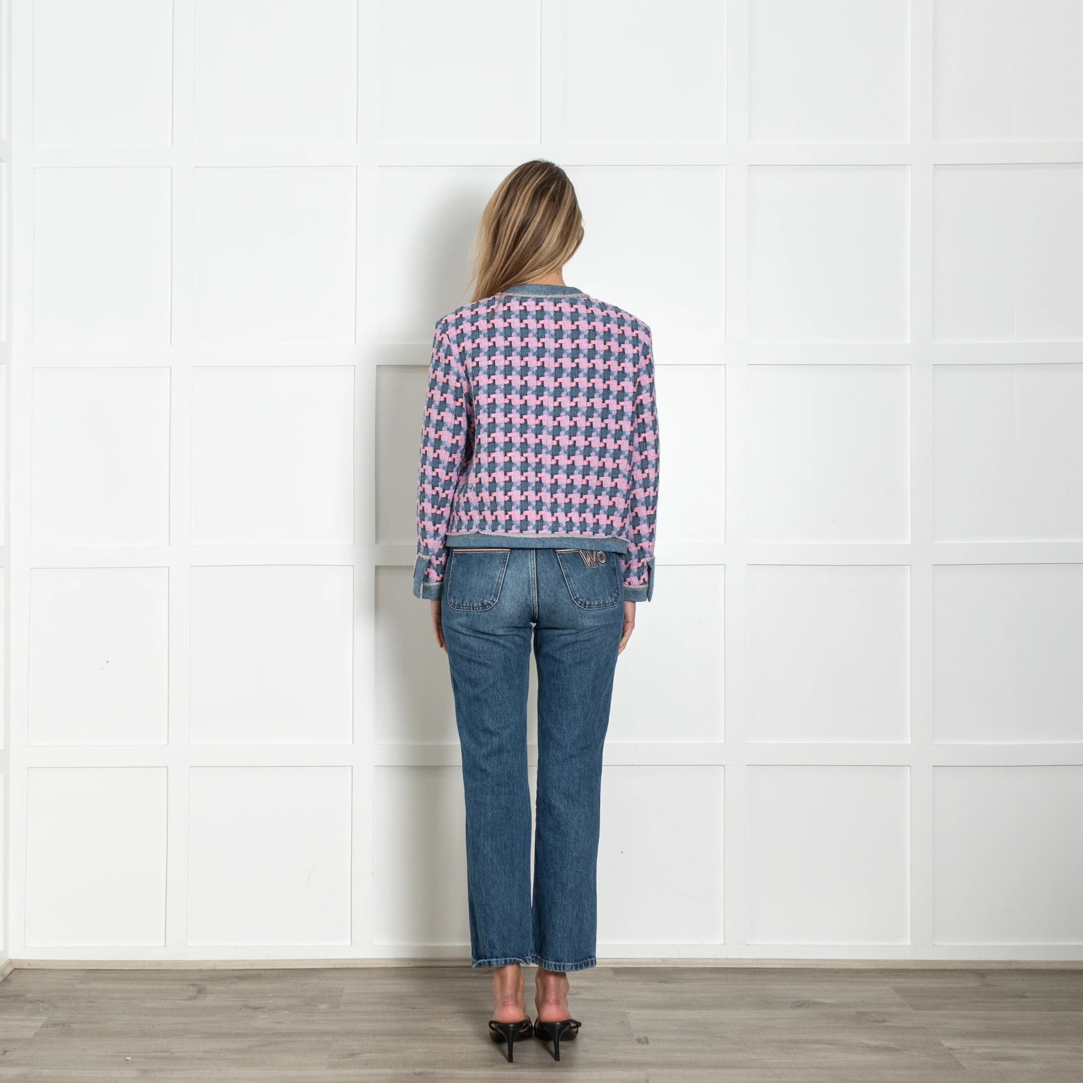 Sandro Pink And Blue Tweed Jacket With Gold Buttons - Image 5