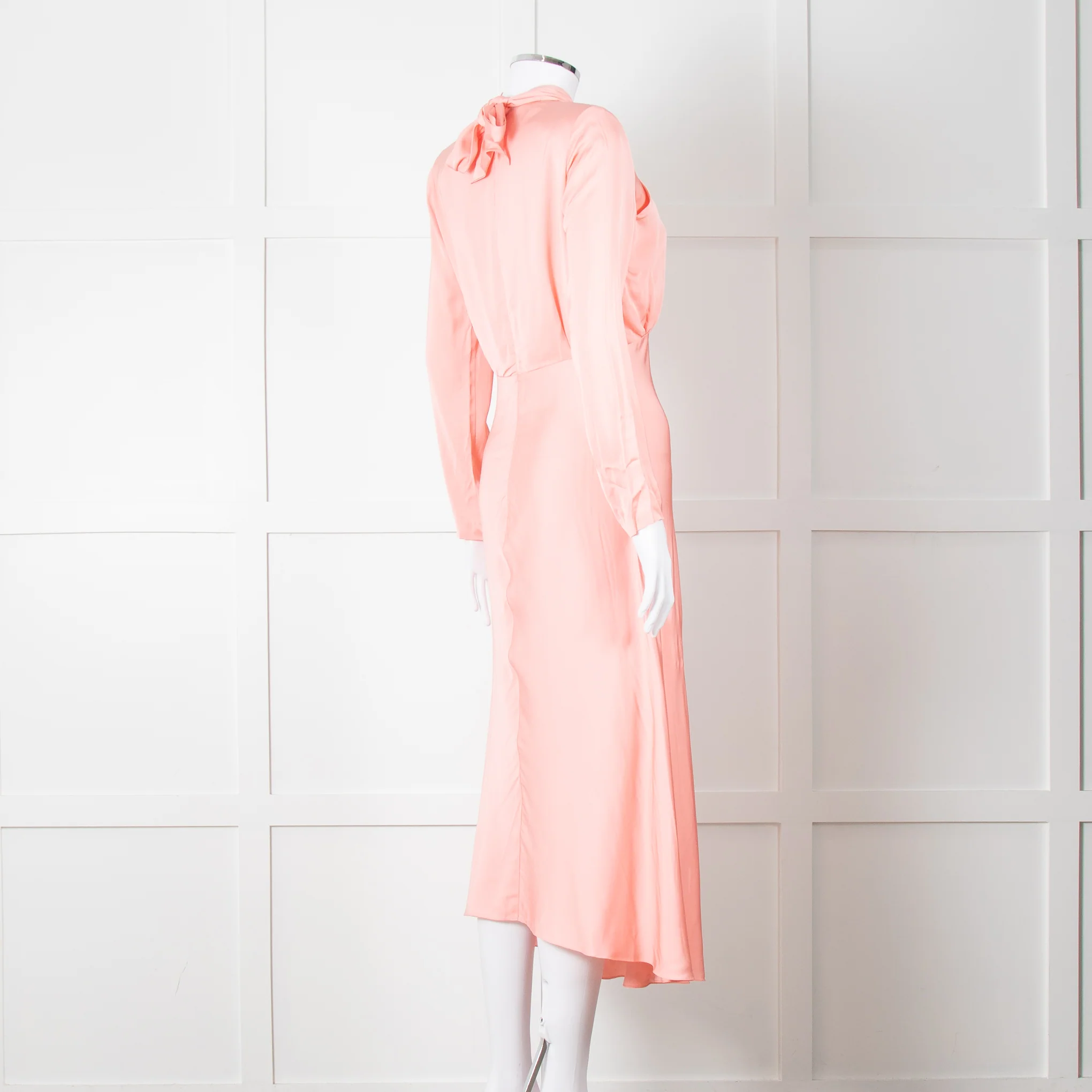 Sandro Pink Satin Midi Dress with Tie Back - Image 4