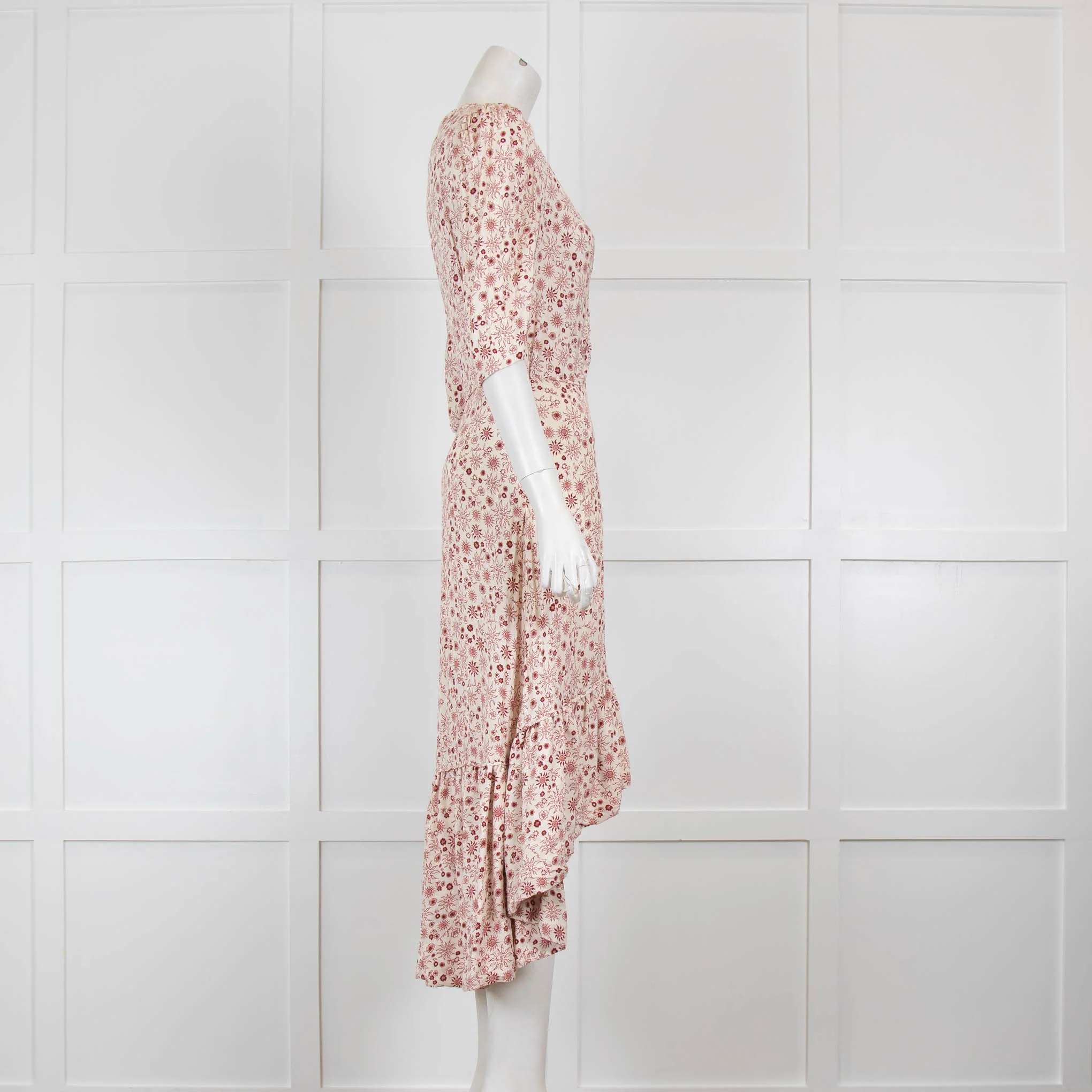 Sandro Red & Cream Floral Frill Dress - Image 2