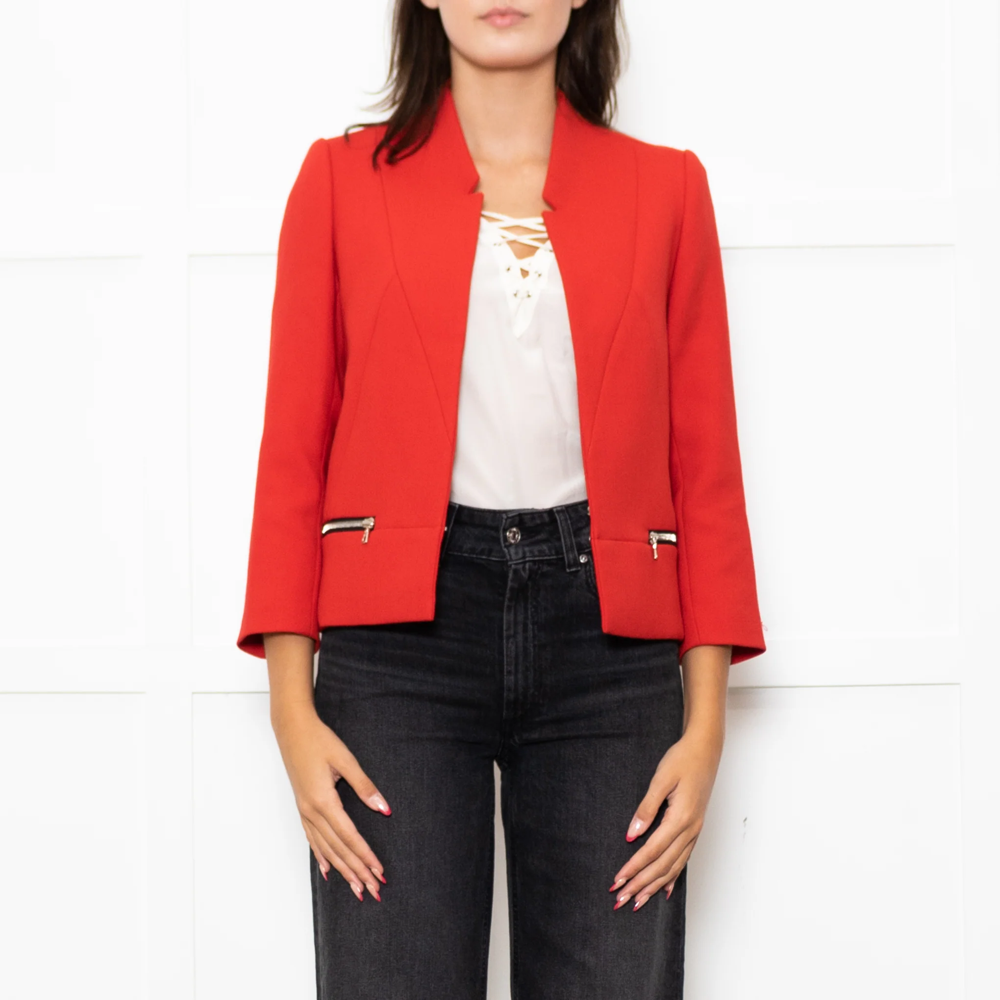 Sandro Red Zip Pocket Detail Edge To Edge Jacket - Image 2