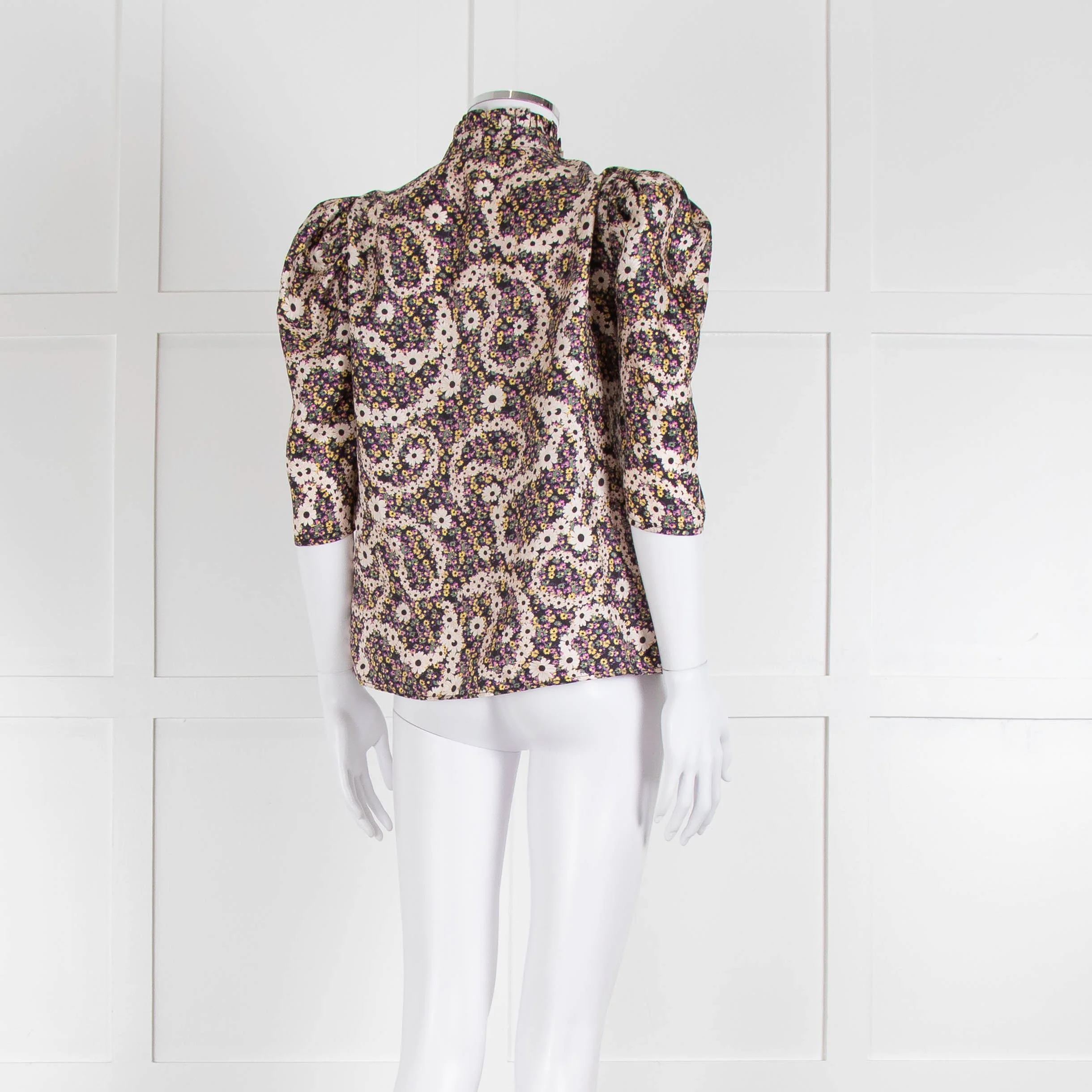 Sandro Silk Multicoloured Floral Top With Puffed Sleeves - Image 4