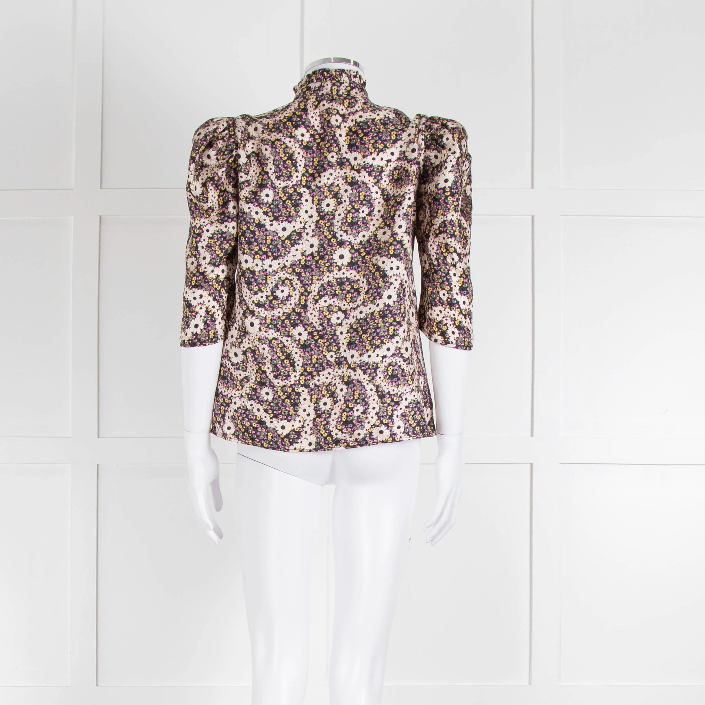 Sandro Silk Multicoloured Floral Top With Puffed Sleeves - Image 5
