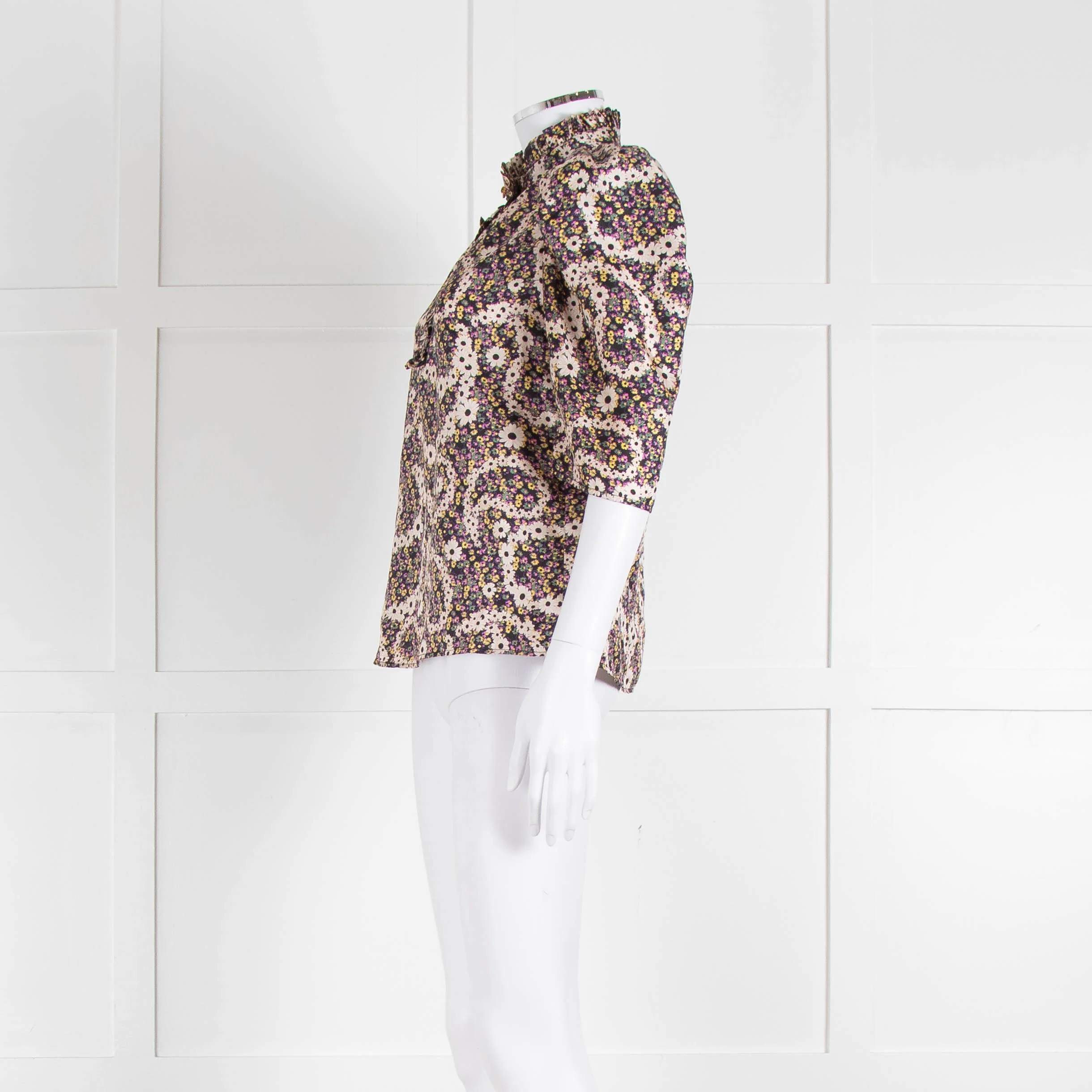 Sandro Silk Multicoloured Floral Top With Puffed Sleeves - Image 7