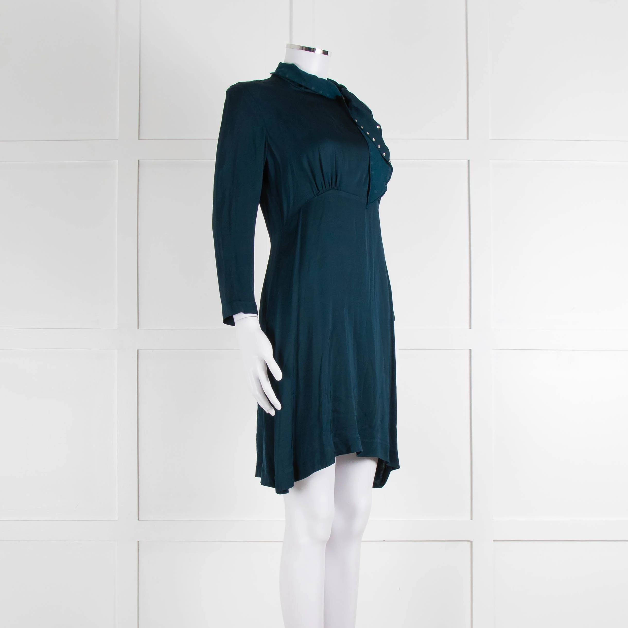 Sandro Teal Green Crystal Neck Detail Sleeved Dress - Image 2