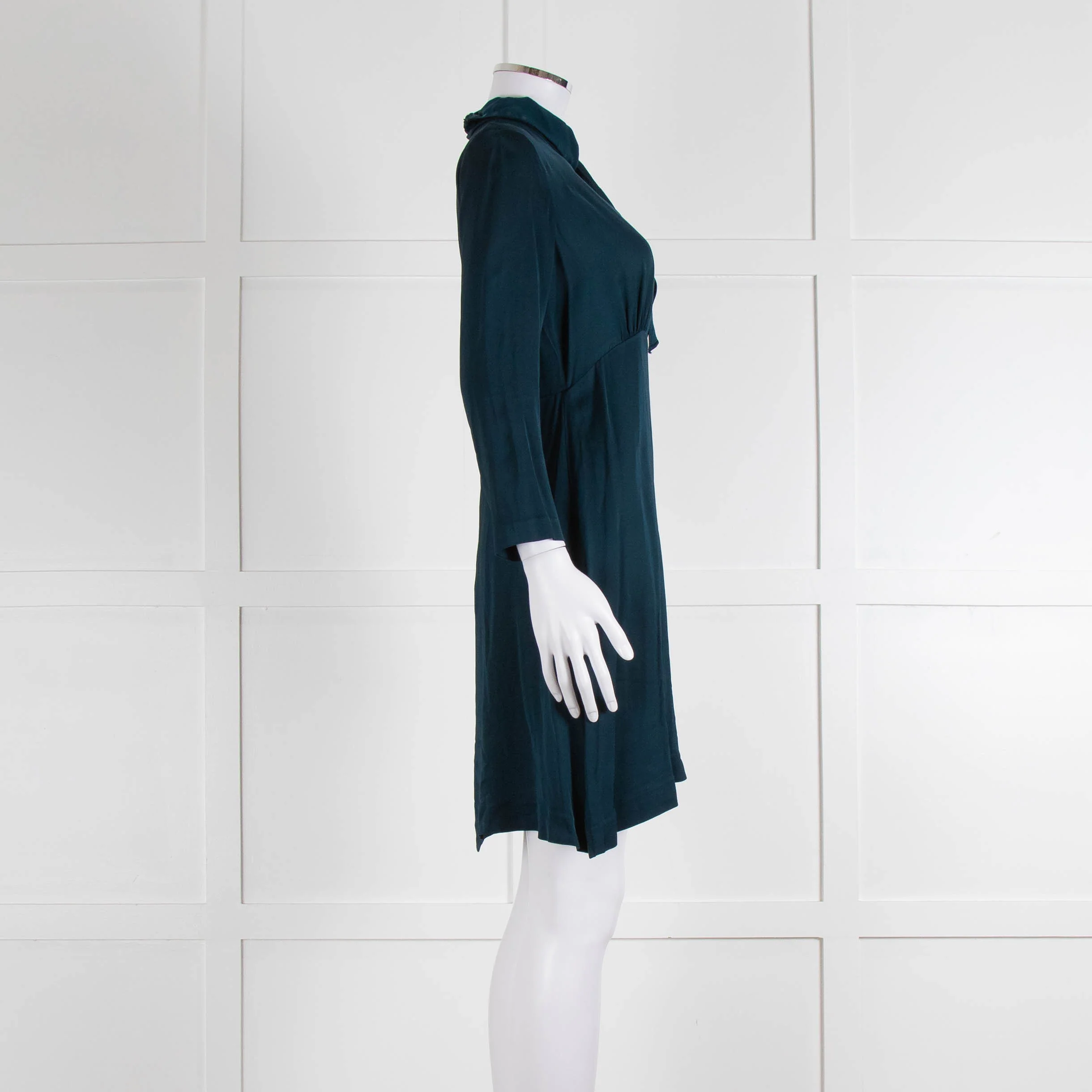 Sandro Teal Green Crystal Neck Detail Sleeved Dress - Image 3