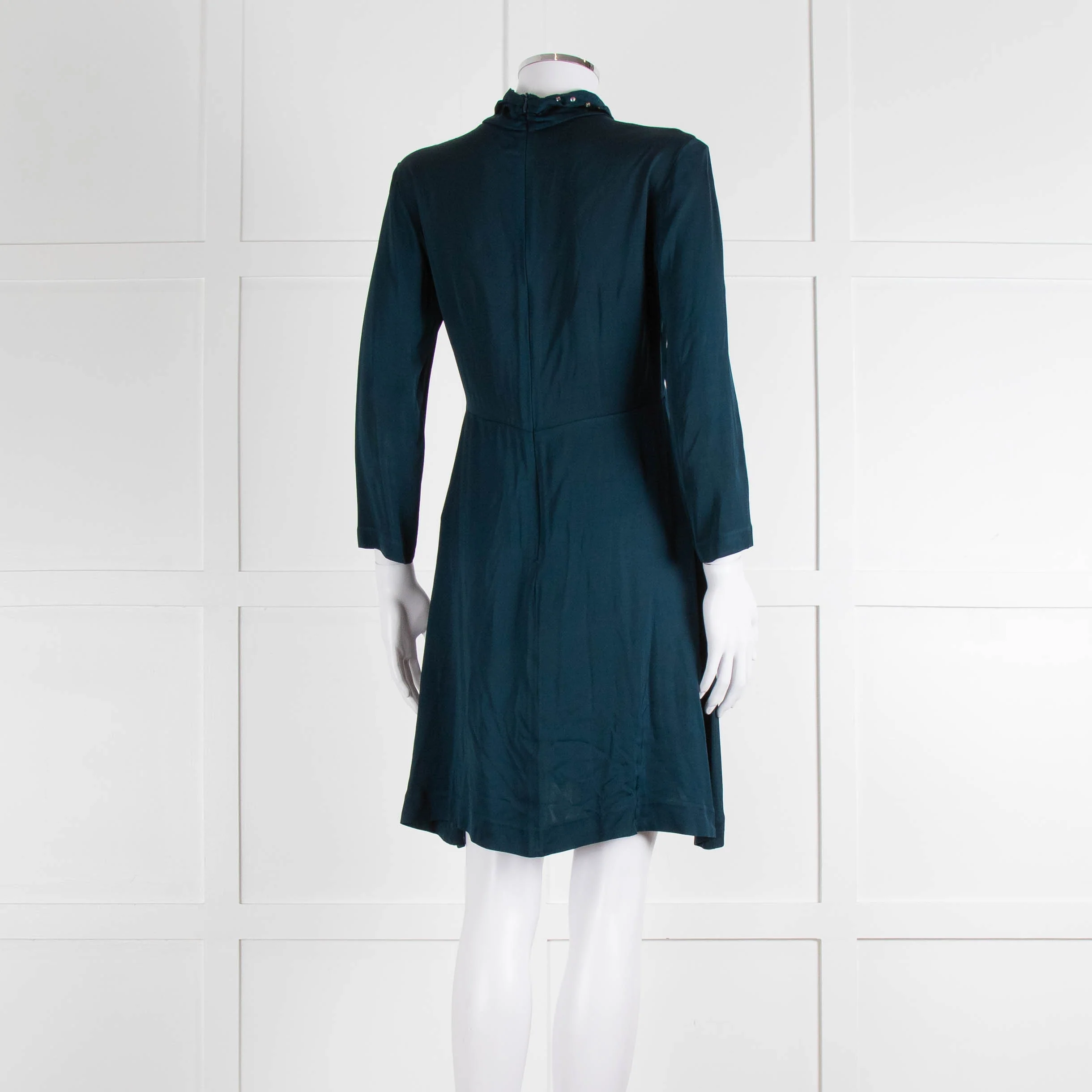 Sandro Teal Green Crystal Neck Detail Sleeved Dress - Image 4
